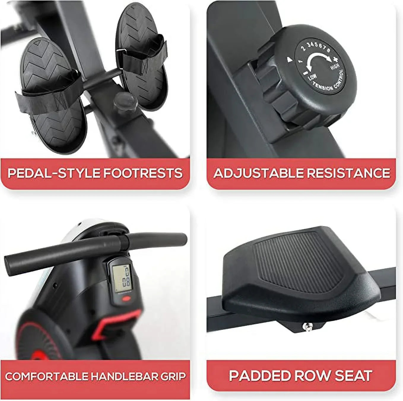 SereneLife Rowing Machine Air and Magnetic Rowing Machine Rowing Exercise Machine for Gym, Selectable Resistance (8) Levels (Black)