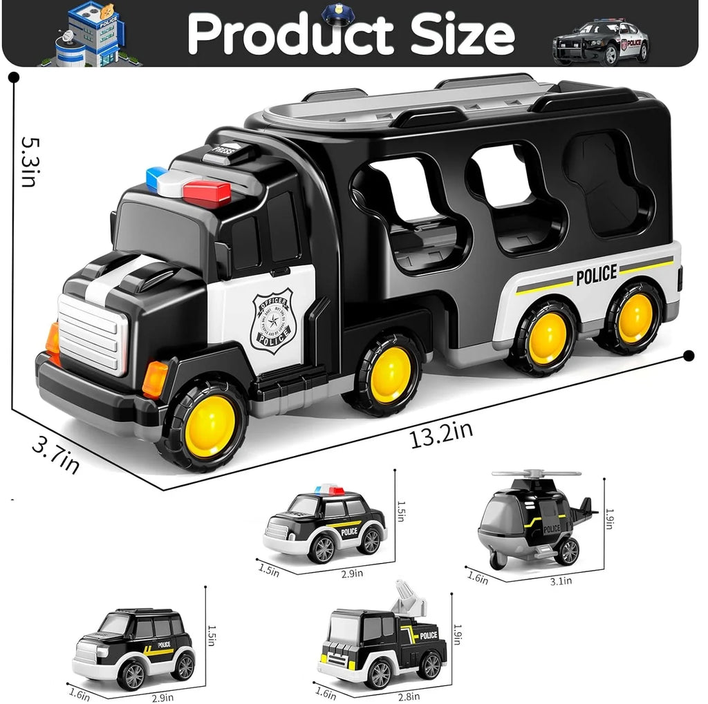 PayUSD Construction Toddler Police Truck Car Toys for 3 4 5 6 Year Old Boys 5 in 1 Construction Car Trucks Playset with Play Mat & Accesoories, Birthday Gifts for Toddlers Kids Boys Girls Age 3-5