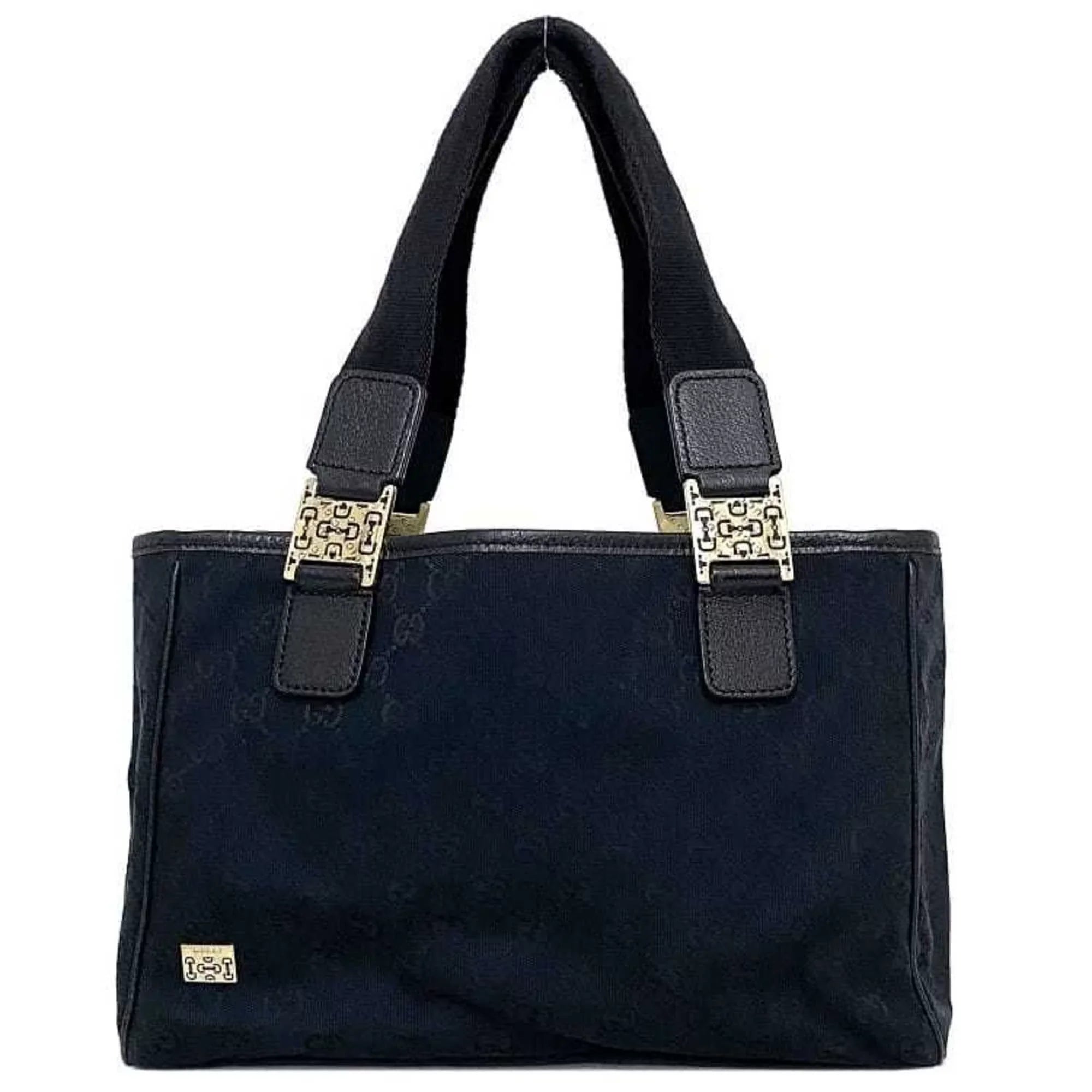 Pre-Owned Gucci Tote Bag Black Silver Horsebit 145810 Canvas Leather GUCCI Handbag Ladies (Good)