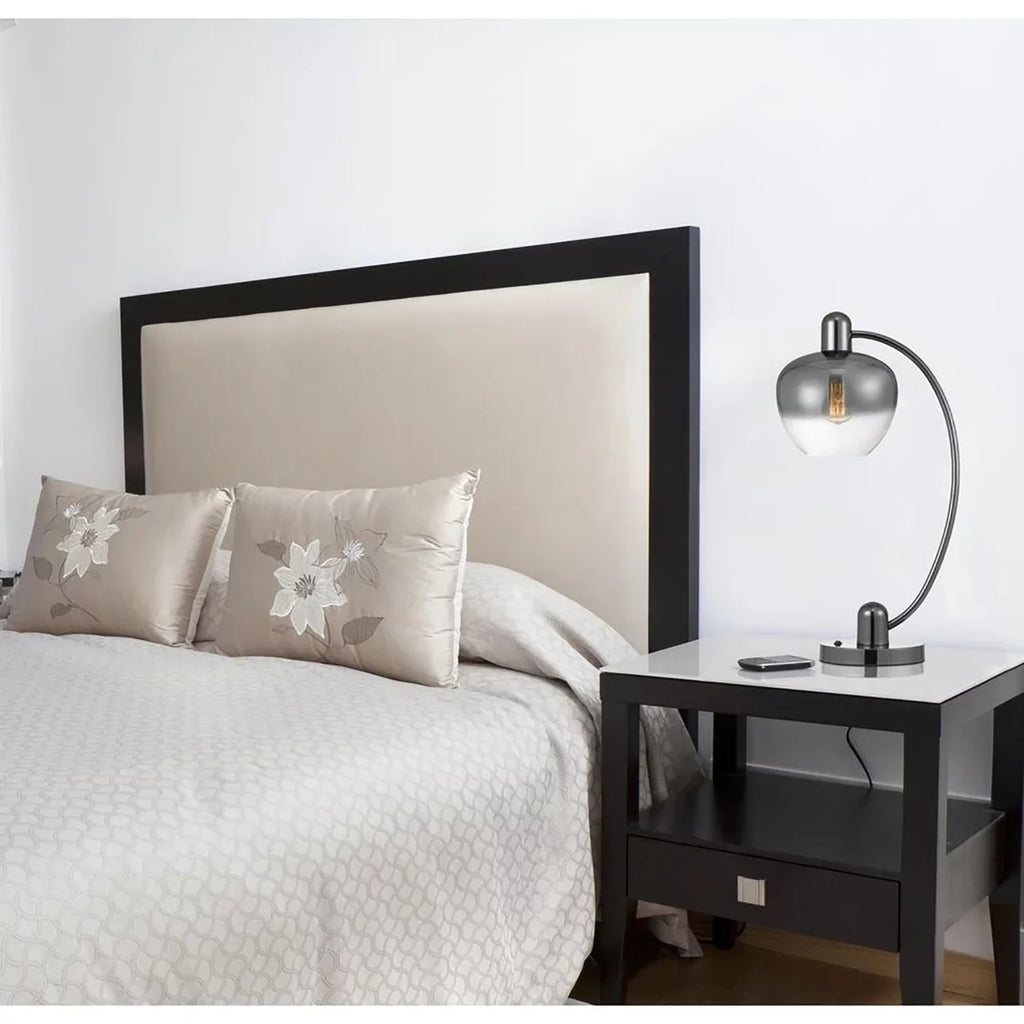 40W Brookline Metal Arc Table Lamp With Electoral Plated Smoked Glass Shade And On Off Rocker Switch