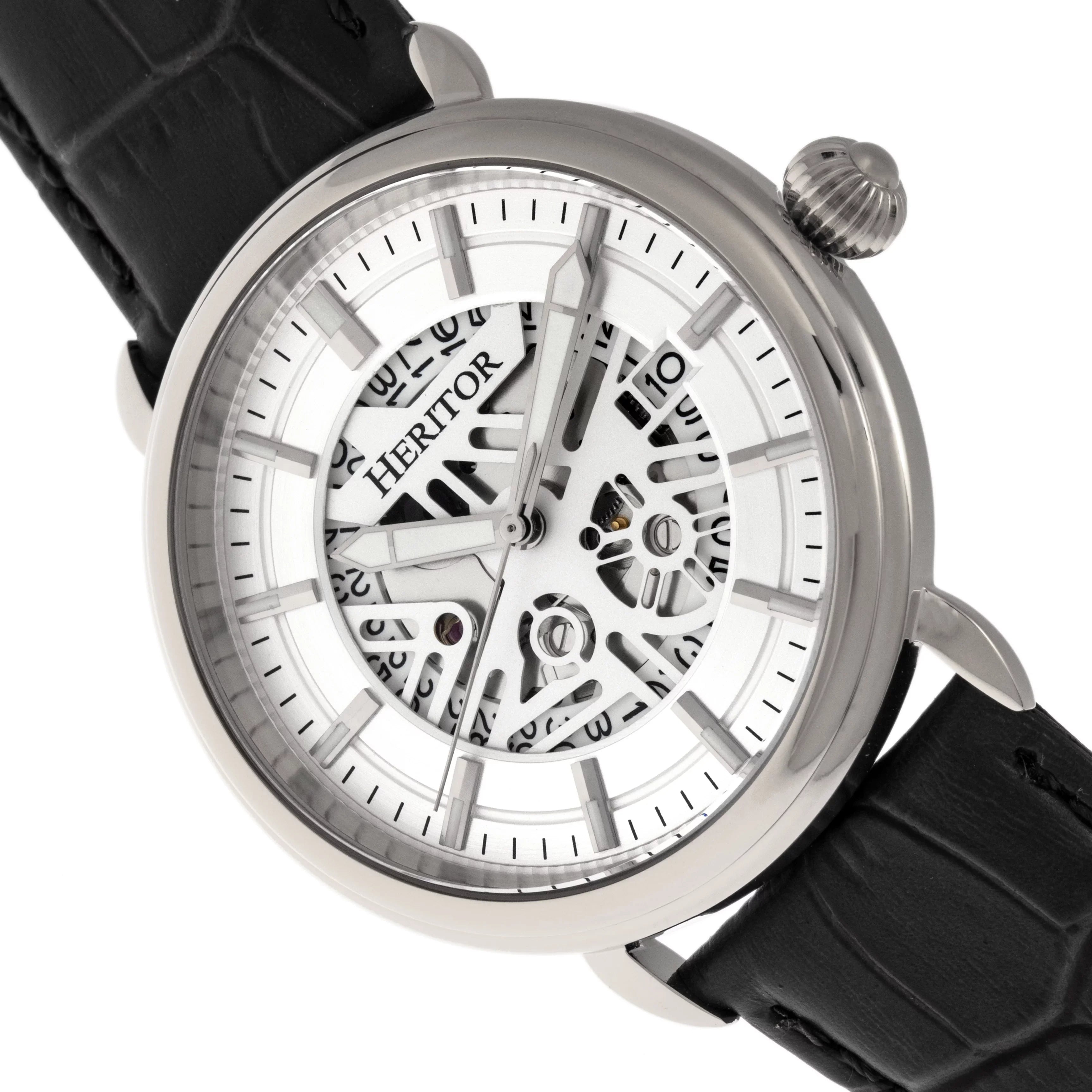 Heritor Automatic Mattias Leather-Band Watch W/Date - Silver