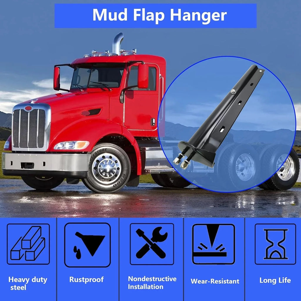 POWERWORKS Black Straight Spring Loaded Mud Flap Hanger Bracket Mudflap Holder Set 1-1/8" Bolt Spacing 30" Length for Semi Trucks