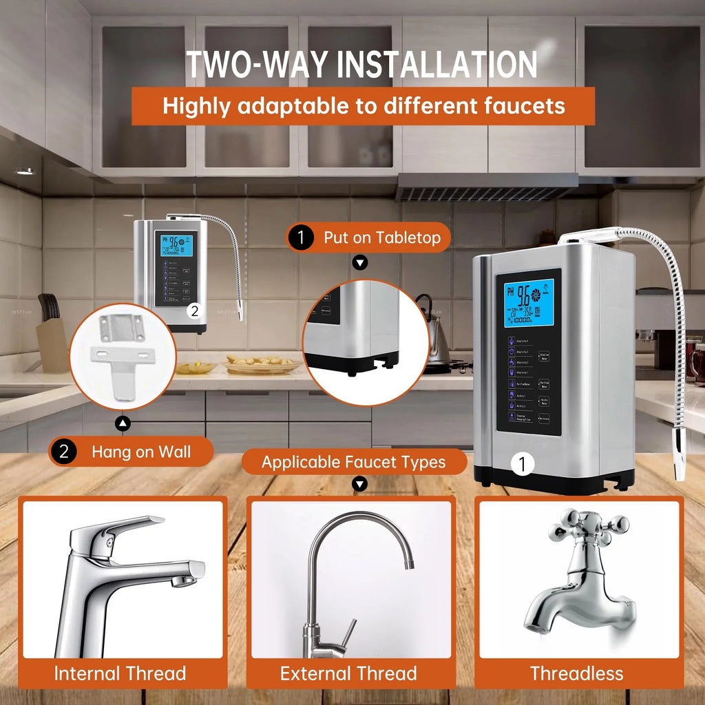 Alka Water Ionizer, Water Purifier Machine PH 3.5-10.5 Alkaline Acid Water Machine,Up to -500mV ORP, 8000 Liters Per Filter,7 Water Settings,Auto-Cleaning,Intelligent Voice(Silver)