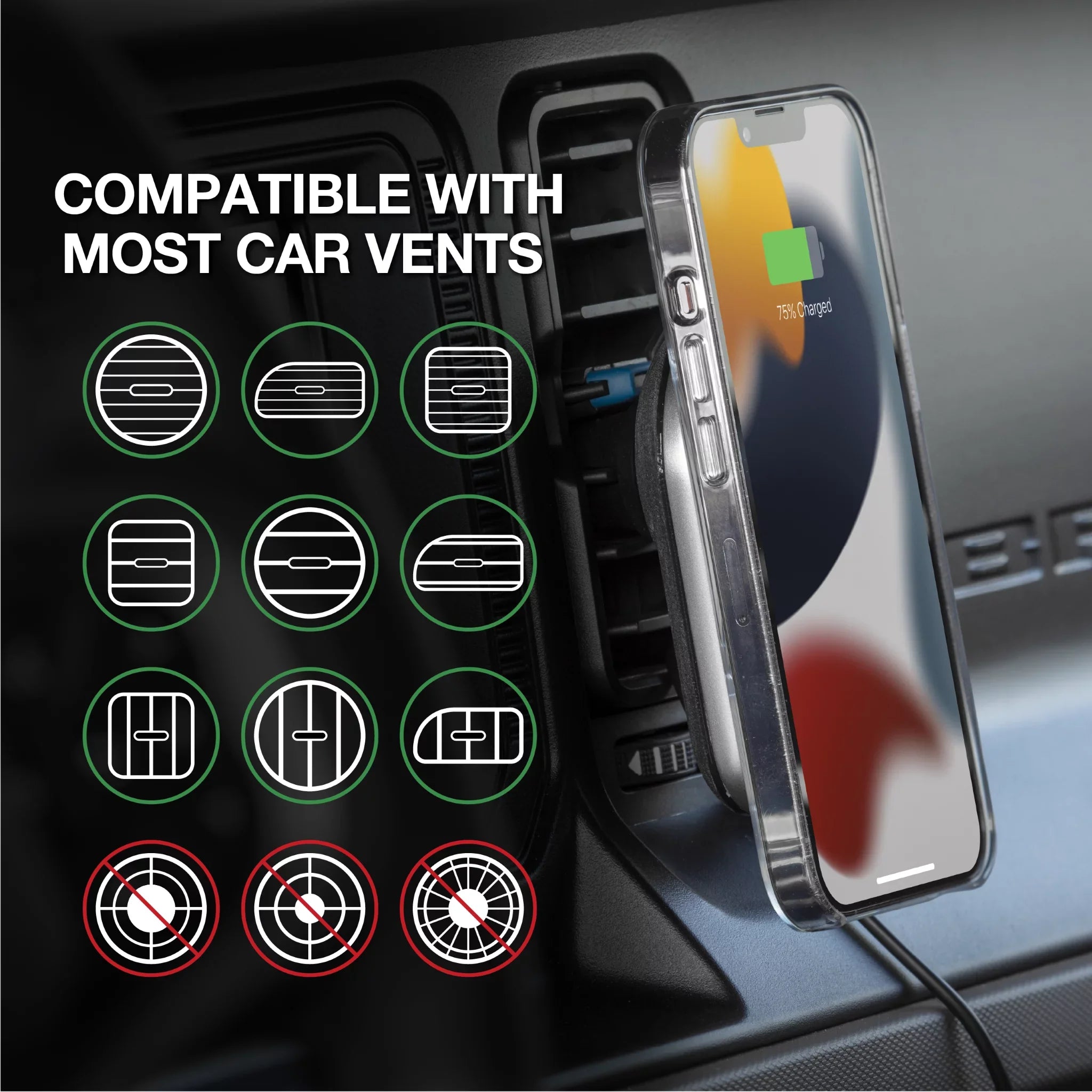 Scosche MPQ5DV-SP1 Dash/Vent Magnetic Wireless Charging Mount Fitting W/ MagSafe iPhone, Galaxy