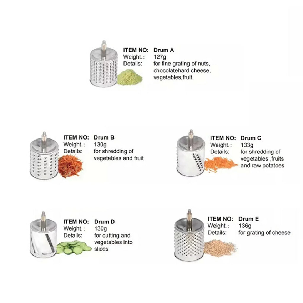 OUKANING Stainless Steel Cheese Food Grater Rotary Drum Slicer Shredder Grinder with 5 Blades