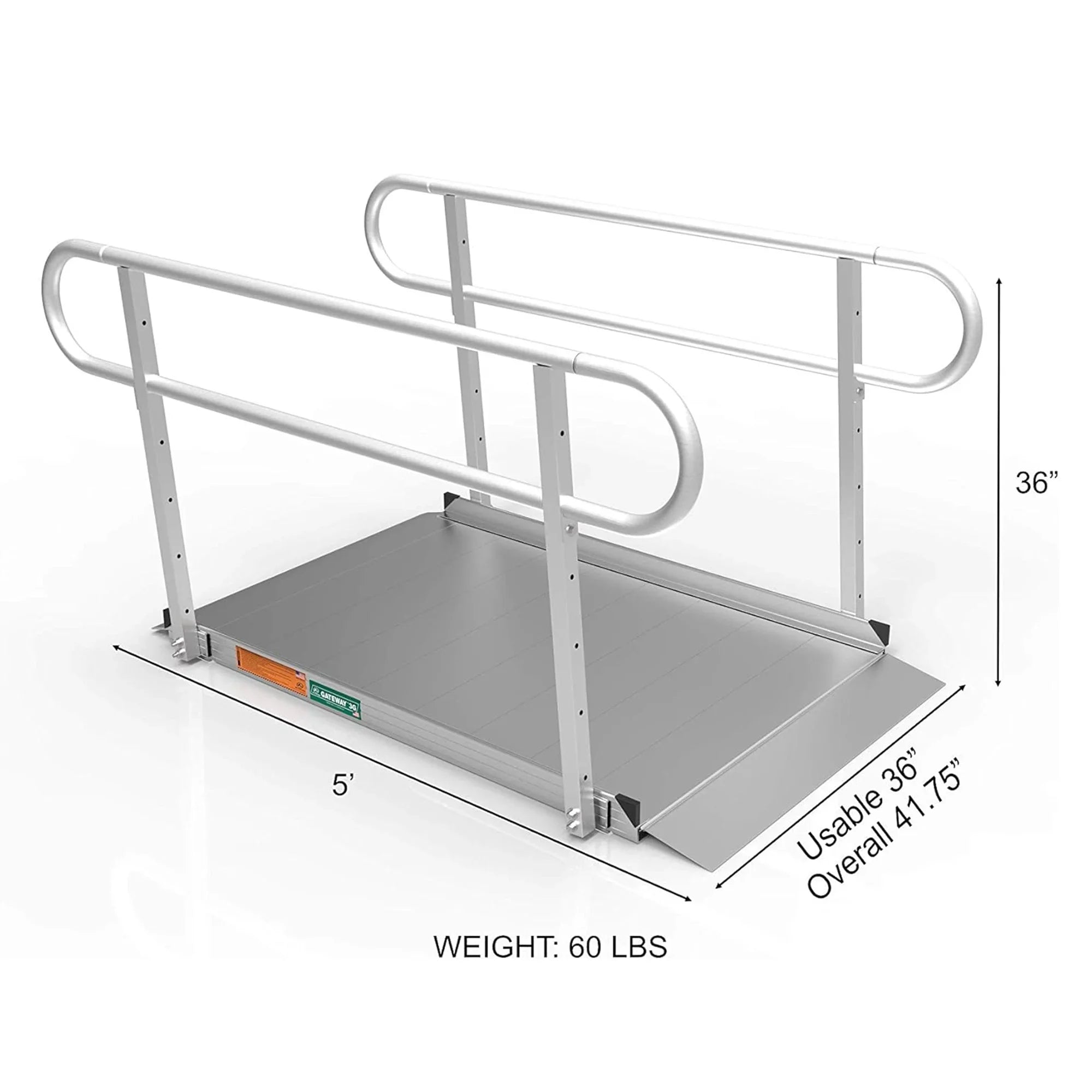 EZ-ACCESS GATEWAY 3G 5 Foot Portable Wheelchair Ramp w/2 Line Handrails