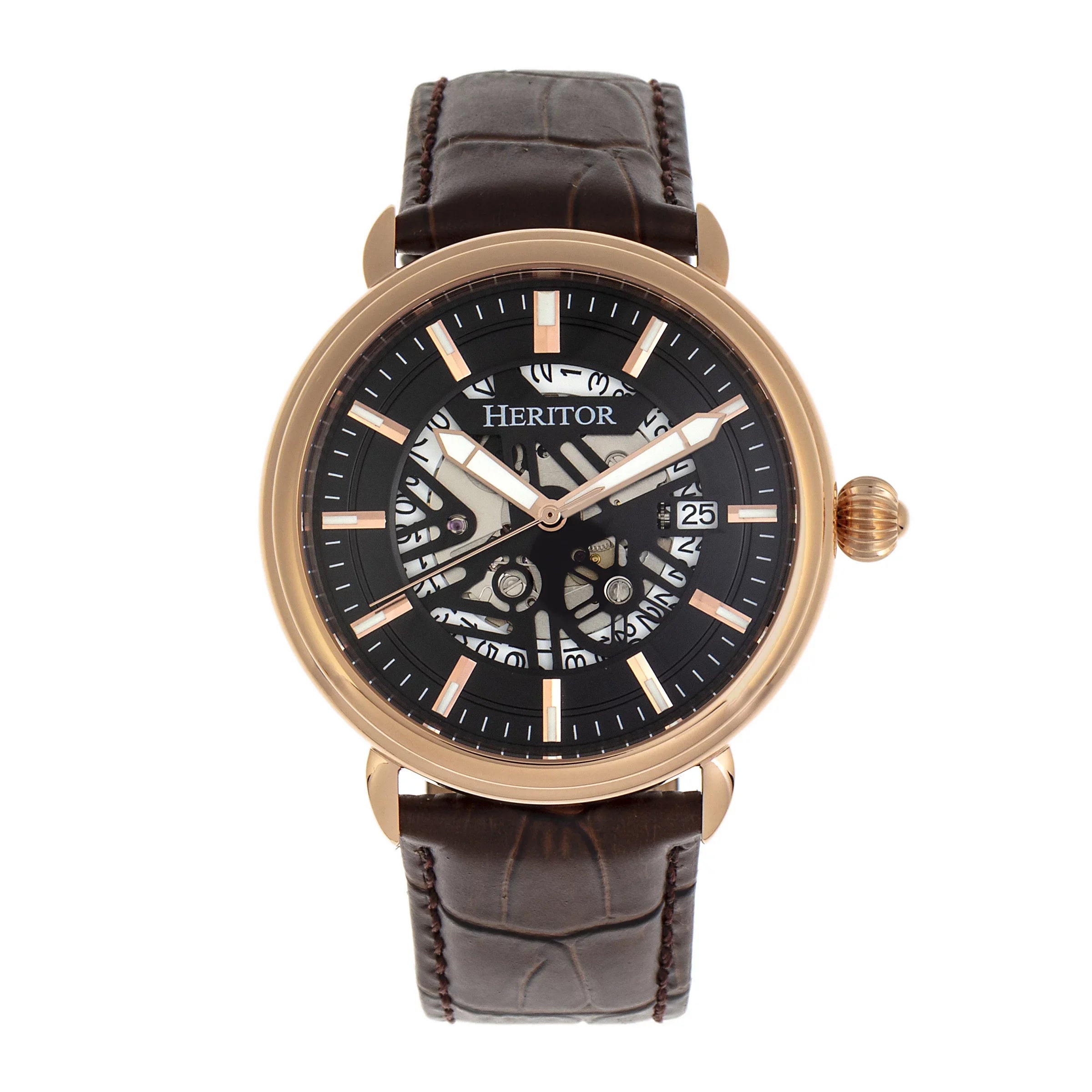 Heritor Automatic Mattias Leather-Band Watch W/Date - Silver