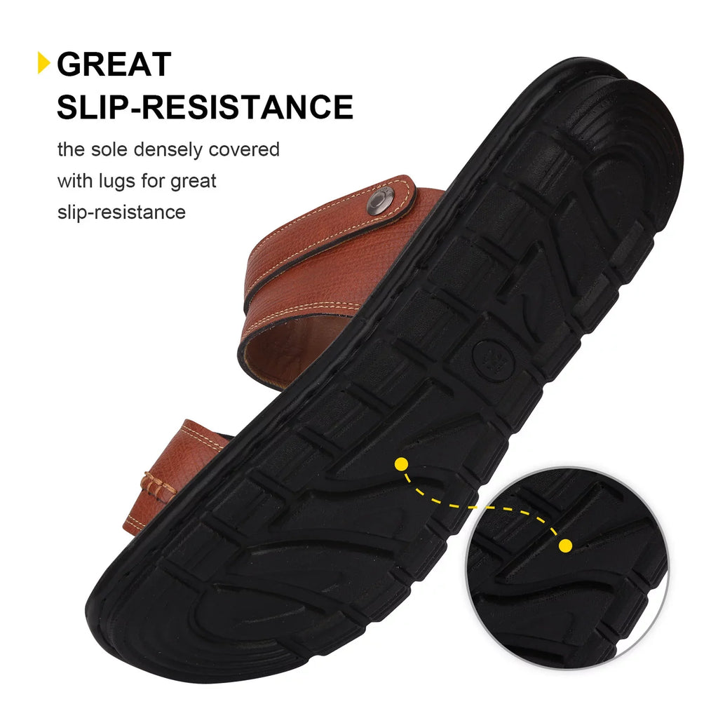 ILJNDTGBE Sandals for Men Leather Hiking Sandals Men Summer Two Wear Clasp Strap Casual Open Toe Flat Soft Bottom Breathable Shoes Sandals