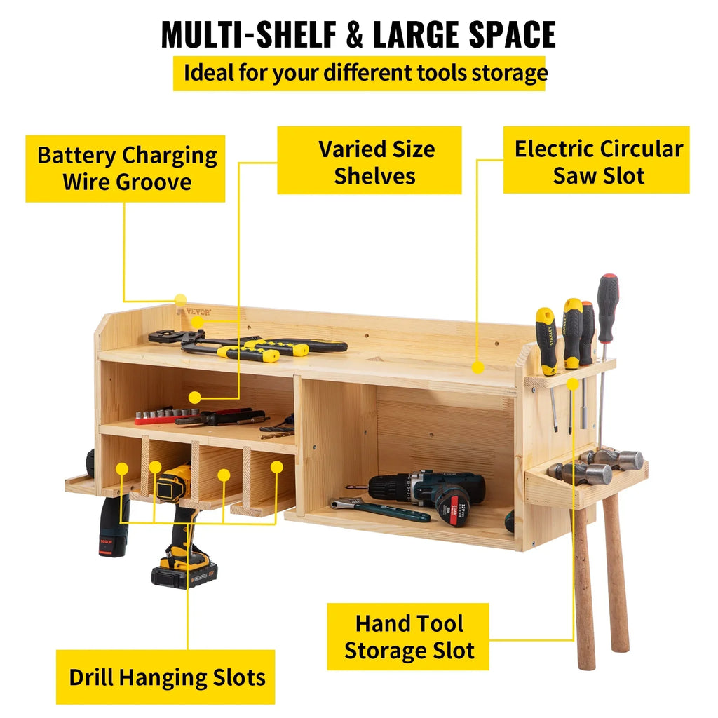 BENTISM Power Tool Organizer Drill Wall Tool Holder 4 Slots 3-shelf Wall Mounted