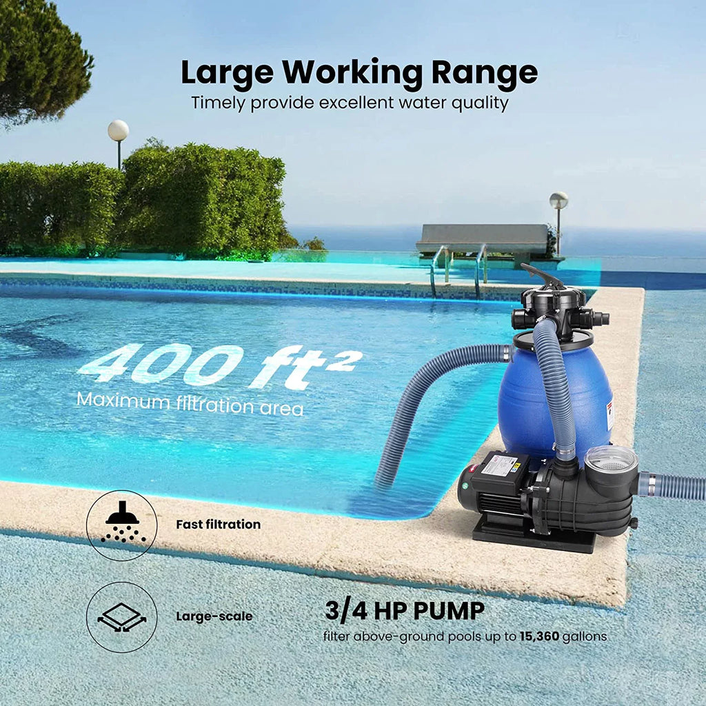SPECSTAR Sand Filter with 3/4 Hp Pool Pump, 2380 GPH Fits 15360 Gallons Pool, 45 Pound Sand Capacity