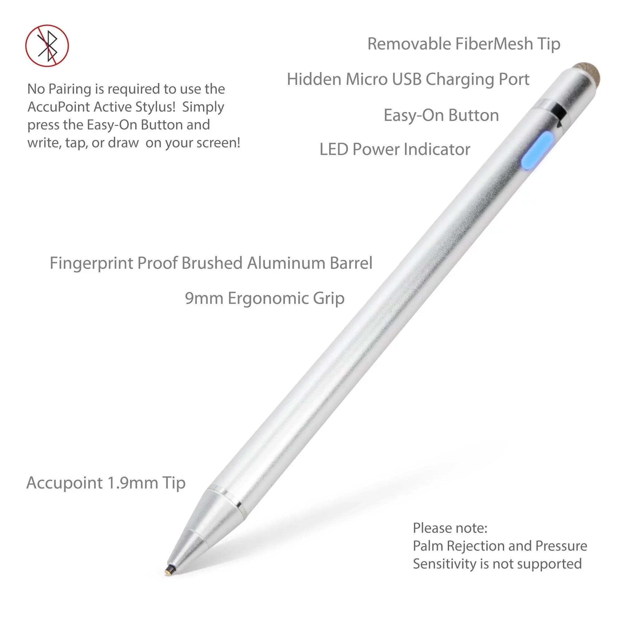 Lenovo C330 Convertible 2-in-1 Chromebook (11.6") Stylus Pen, BoxWave [AccuPoint Active Stylus] Electronic Stylus with Ultra Fine Tip - Metallic Silver