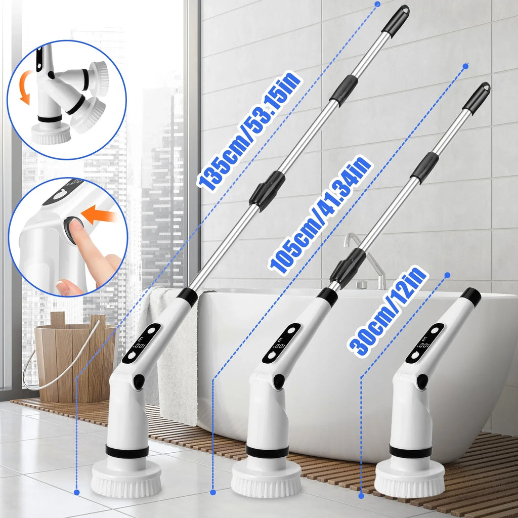 Electric Spin Scrubber, WLRETMCI Cordless Cleaning Brush with 8 Brush Heads,Shower Scrubber with Long Handle Household Cleaning Brushes for Bathroom Tub Tile Kitchen Floor Car