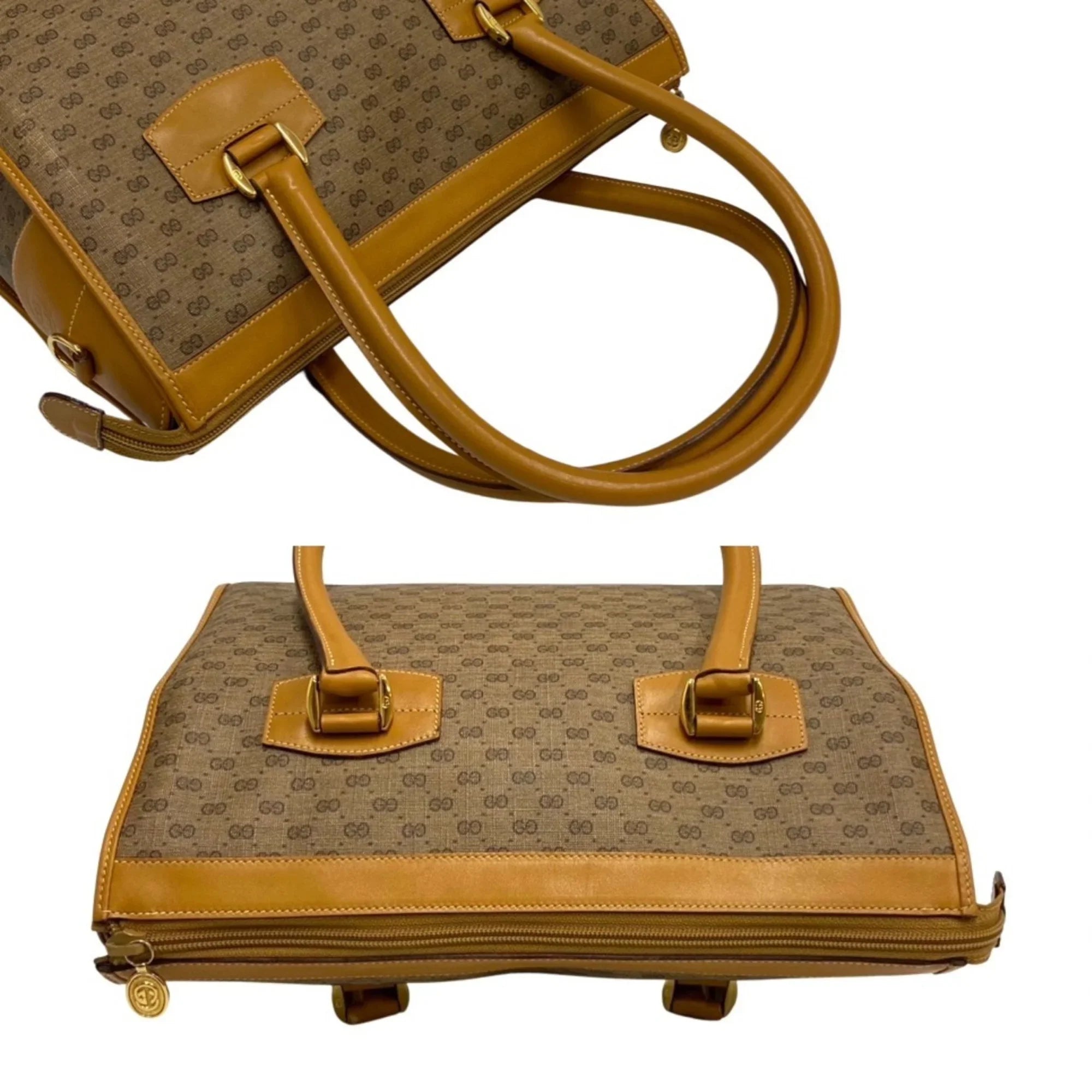 Pre-Owned GUCCI Old Gucci Vintage Micro GG Leather Genuine 2way Handbag Shoulder Bag Brown (Good)