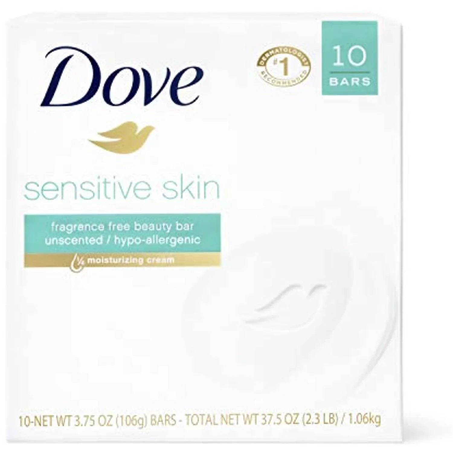 Dove Beauty Bar More Moisturizing Than Bar Soap Sensitive Skin Effectively Washes Away Bacteria, Nourishes Your Skin 3.75 Oz 10 Bars