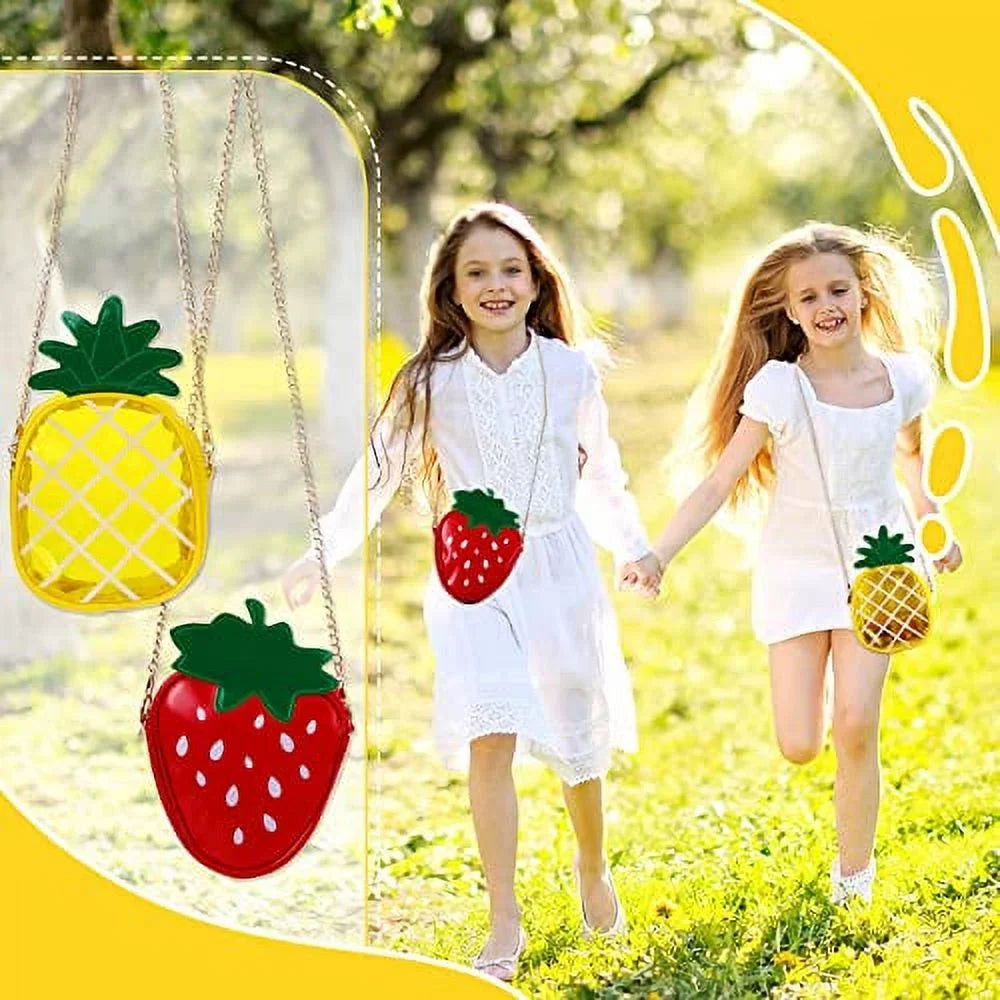 Set of 4 Fruit Shoulder Bag Lemon Watermelon Shape Shoulder Bag Pineapple Strawberry Crossbody Purse Bag Cute Novelty Fruit Shoulder Mini Bag Purse Wallet for Women Girl Gift