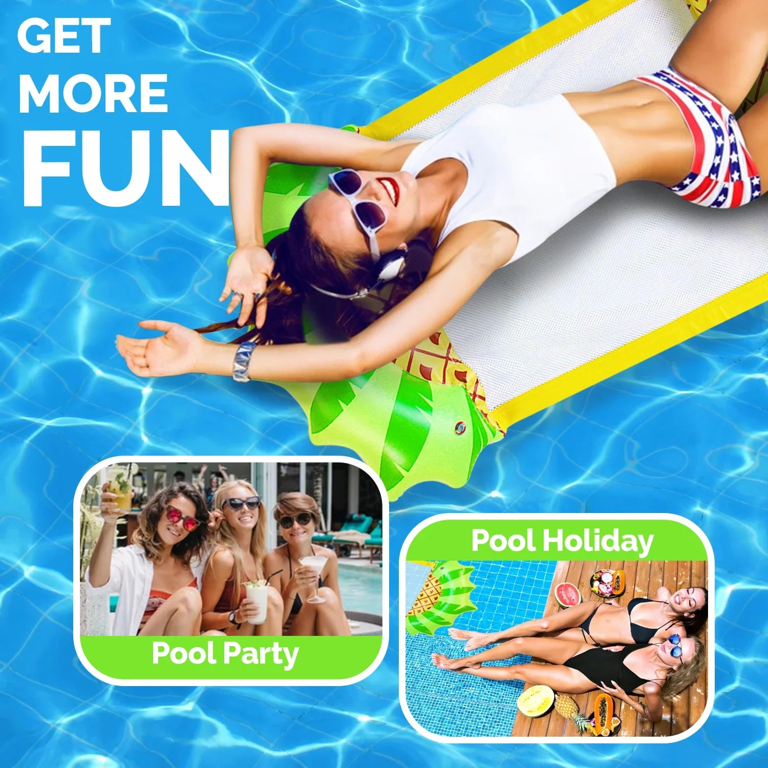 Eli PineappleSwimming Pool Water Hammock Lounger, Stay in Water Float