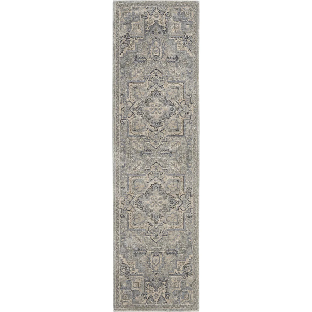 Nourison Moroccan Celebration Persian Area Rug Silver 2'2" x 7'6" Runner Medallion N/A 8' Runner Runner, Indoor