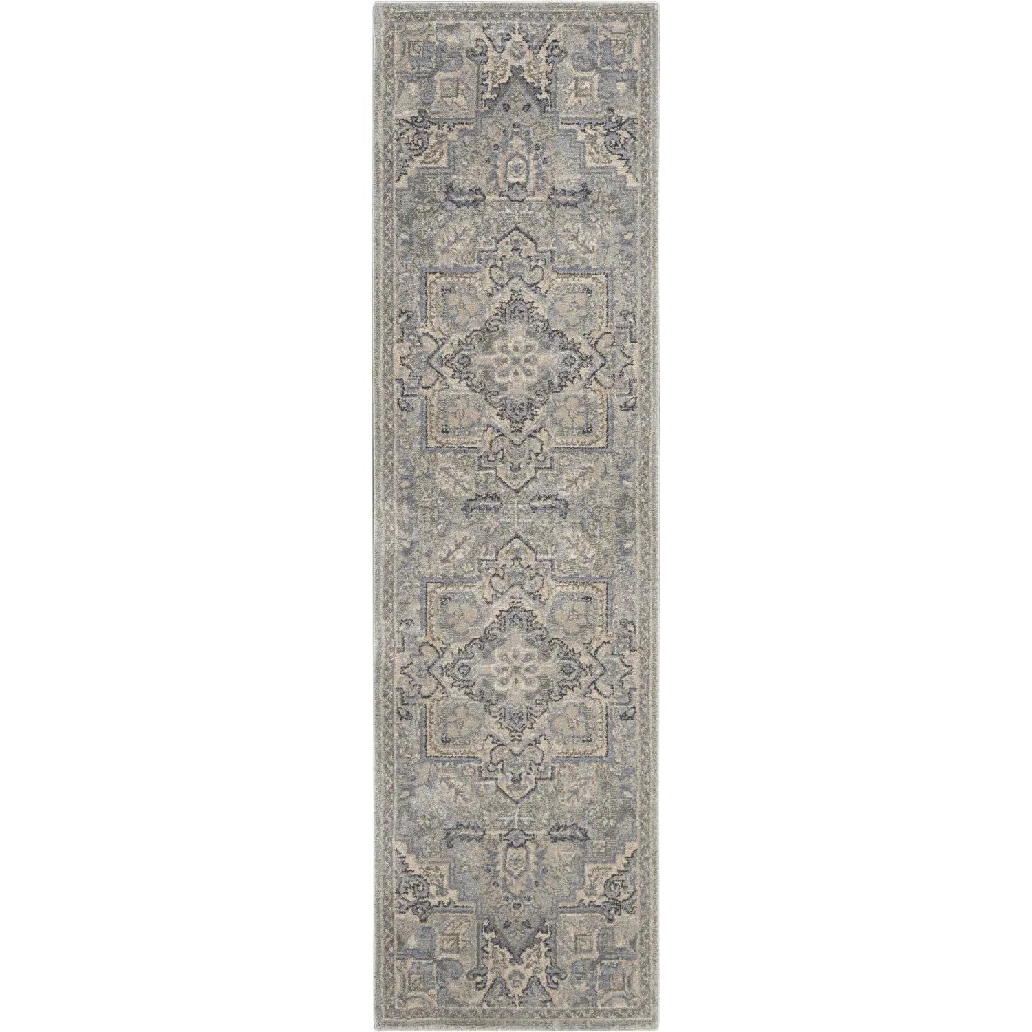 Nourison Moroccan Celebration Persian Area Rug Silver 2'2" x 7'6" Runner Medallion N/A 8' Runner Runner, Indoor