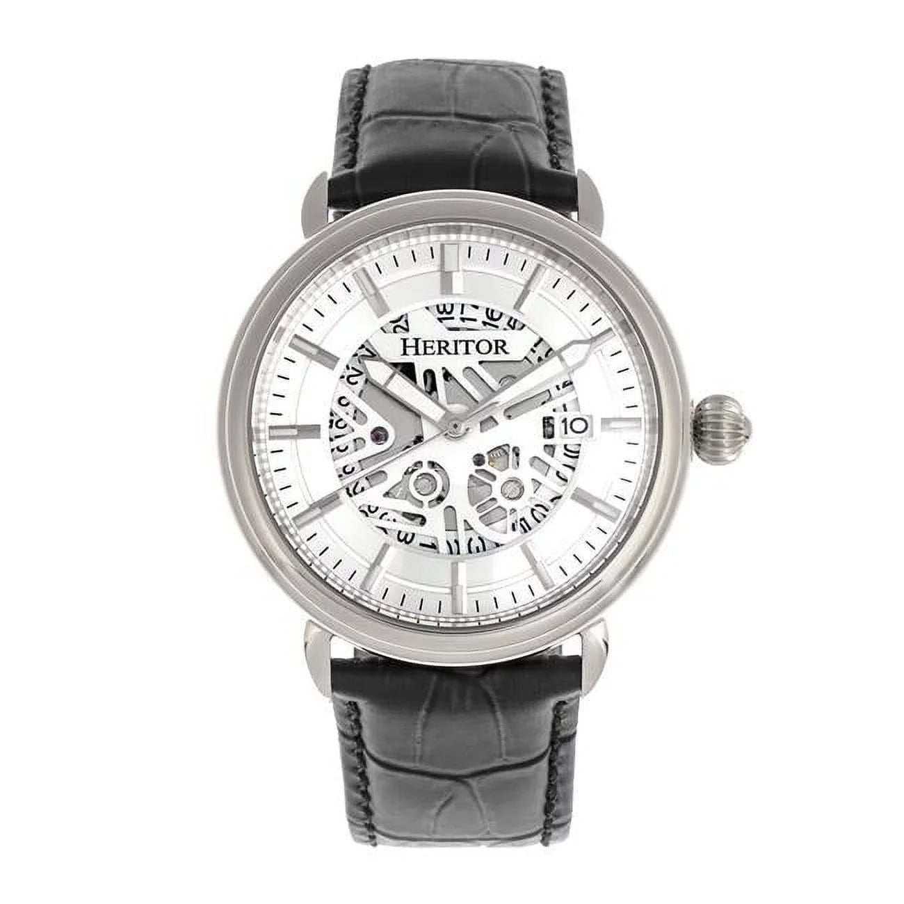 Heritor Automatic Mattias Leather-Band Watch W/Date - Silver