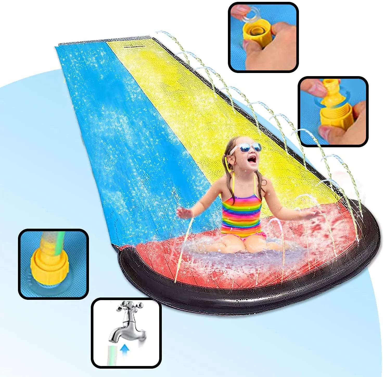 Edele 15.5ft Water Slide Summer Fun for Lawn Inflatable Crash Pad