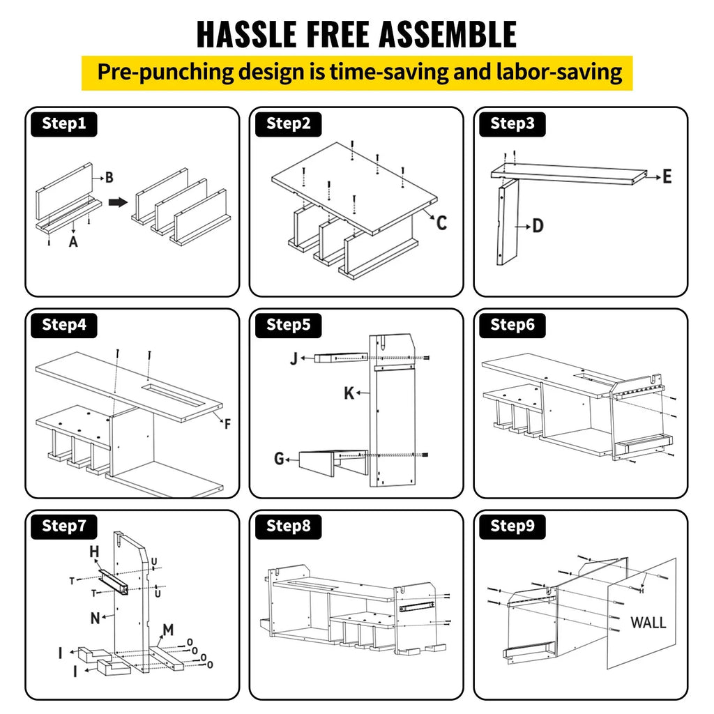 BENTISM Power Tool Organizer Drill Wall Tool Holder 4 Slots 3-shelf Wall Mounted