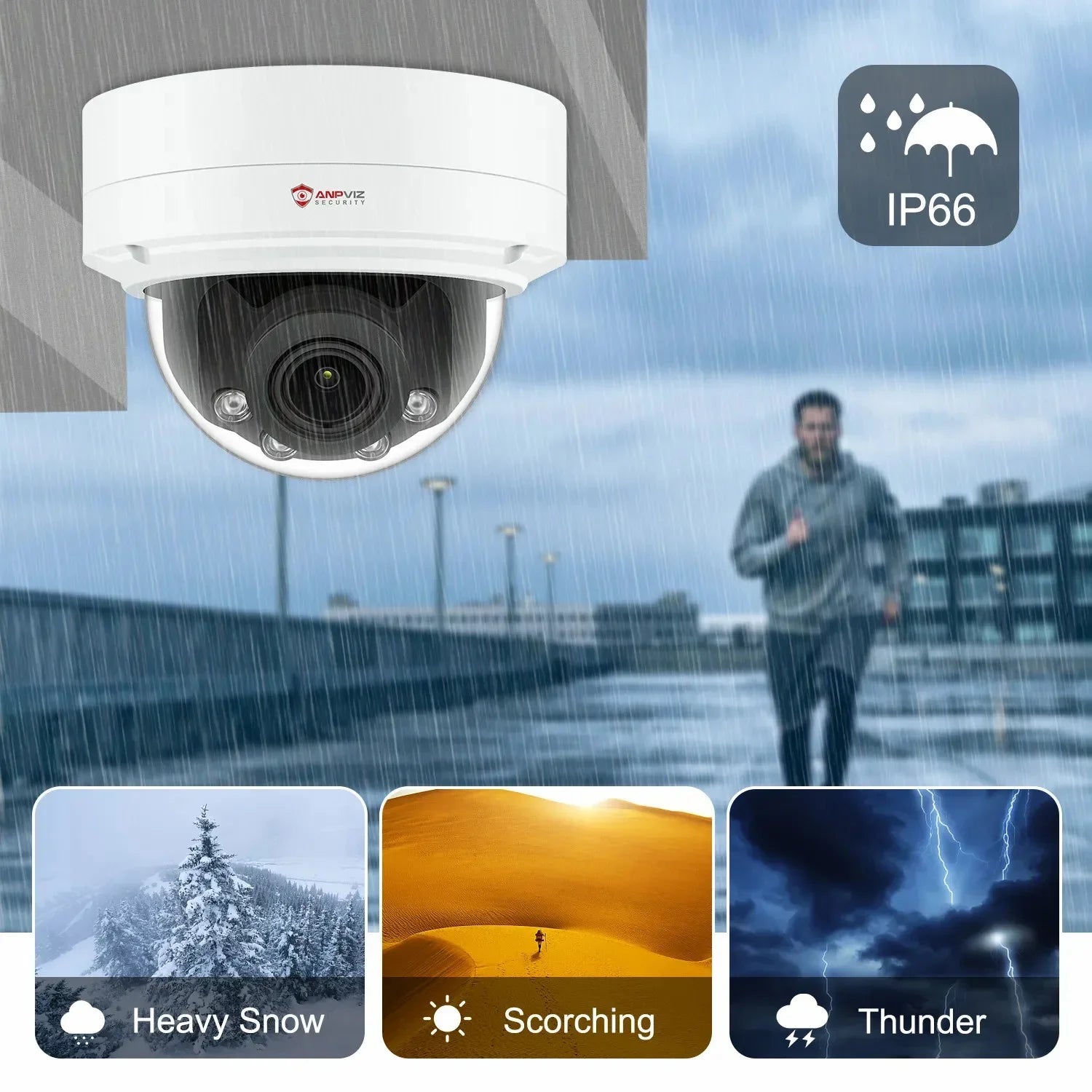 ANPVIZ 8MP IP Camera 4X Zoom Camera Support Human Vehicle Detection 30m IR Distance Built in Mic H.265 IP66