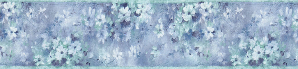 Dundee Deco's Peel and Stick Wallpaper Border - Abstract Blue Teal White Flowers Wall Border Retro Design, 15 ft x 7 in, Self Adhesive
