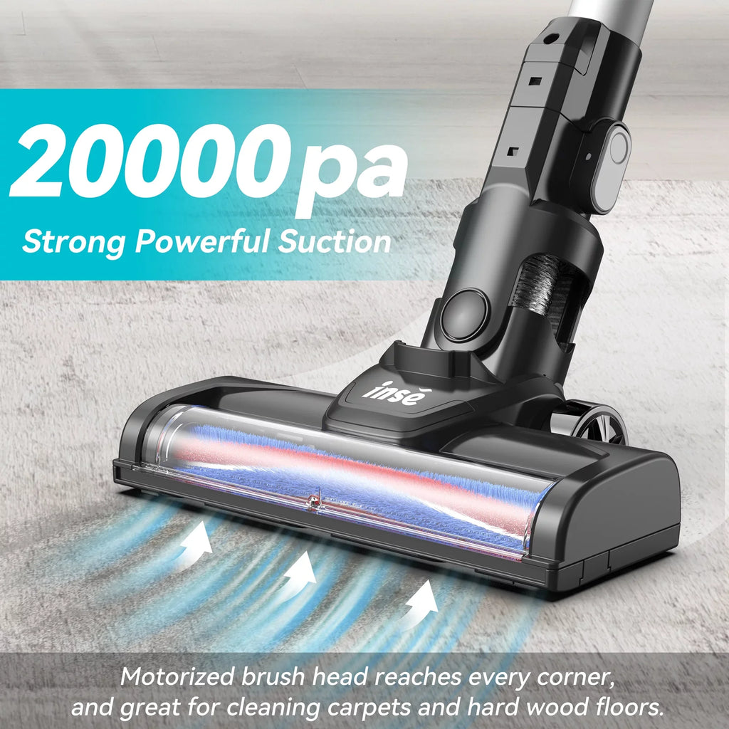 INSE Cordless Vacuum Cleaner, 15Kpa 180W Powerful Suction Stick Vacuum Cleaner, Up to 40min Runtime, 3 in 1 Handheld Vacuum Cleaner for Thin Carpet Hard Floor Pet Hair