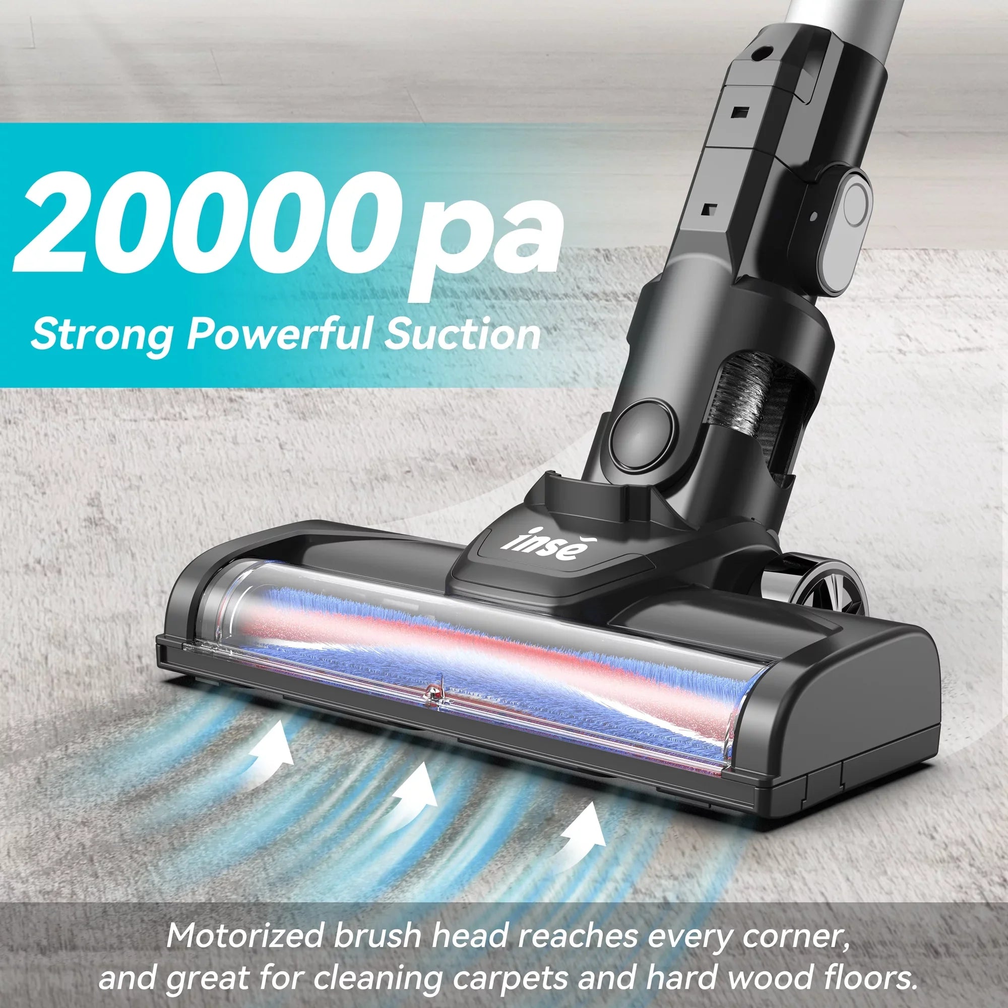 INSE Cordless Vacuum Cleaner, 15Kpa 180W Powerful Suction Stick Vacuum Cleaner, Up to 40min Runtime, 3 in 1 Handheld Vacuum Cleaner for Thin Carpet Hard Floor Pet Hair
