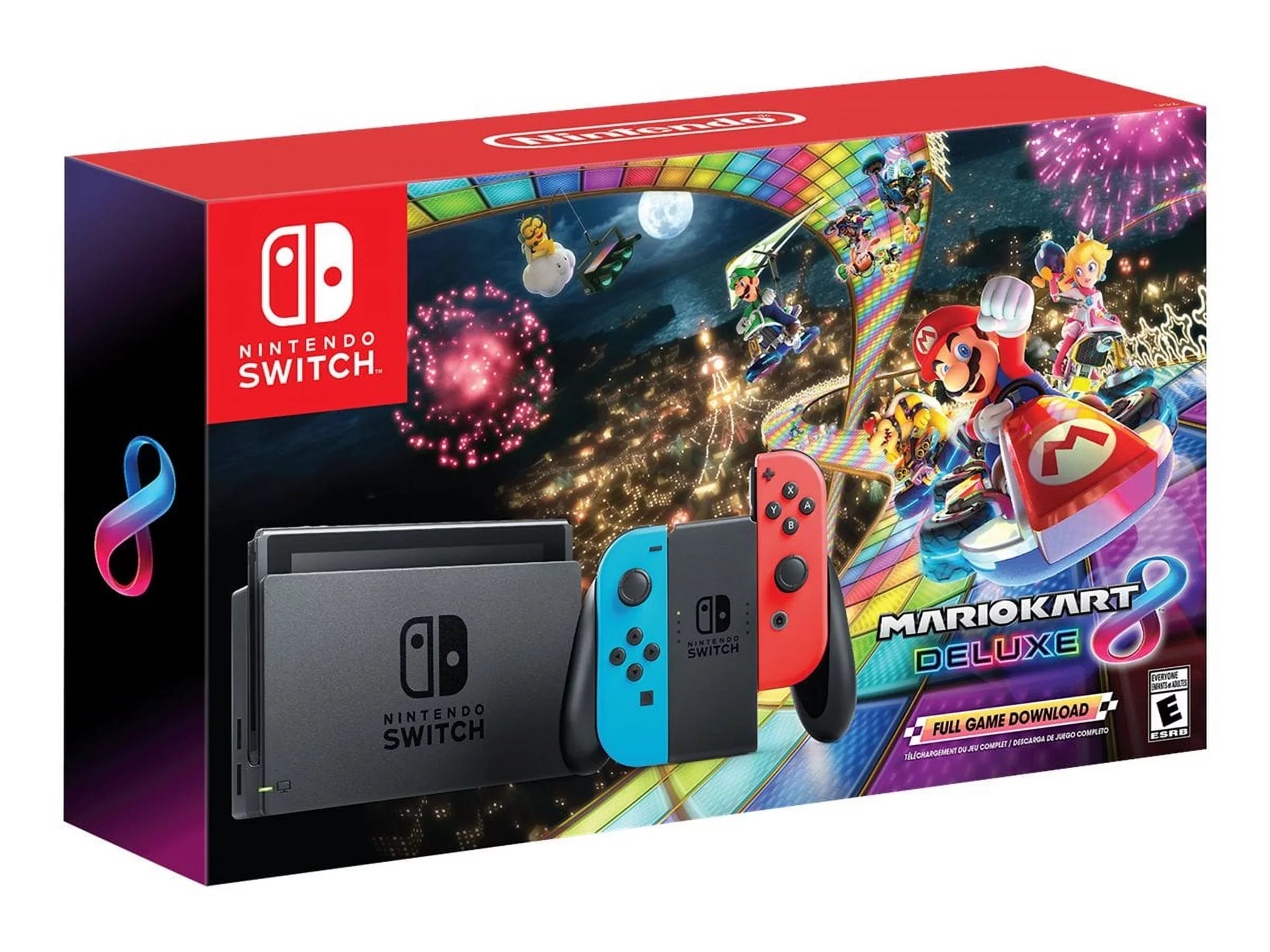 Nintendo Switch with Neon Blue and Neon Red Joy-Con - Game console - Full HD - black, neon red, neon blue - Mario Kart 8 Deluxe