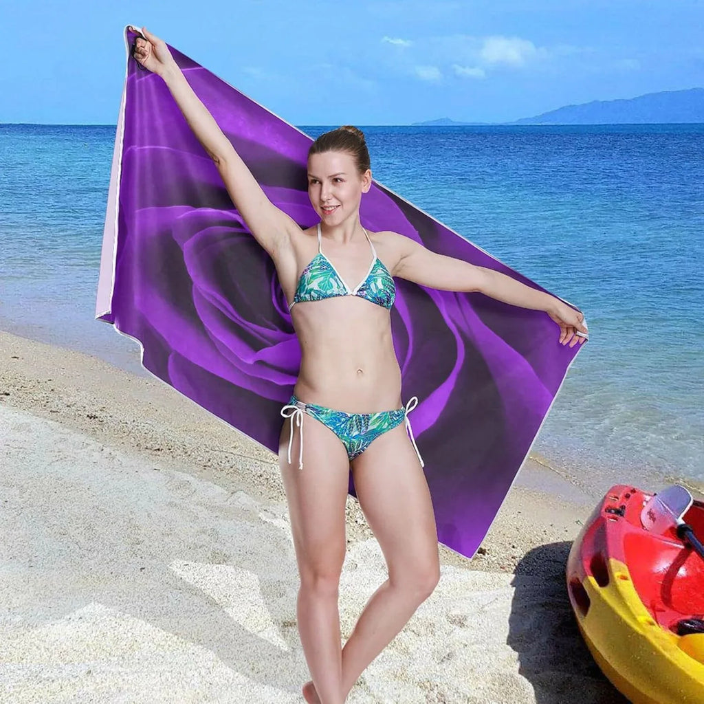 Bestwell Purple Rose Beach Towel - Lightweight Compact Oversized Travel Towels - Super Absorbent Quick Dry Towel for Swimming Camping Holiday（278）