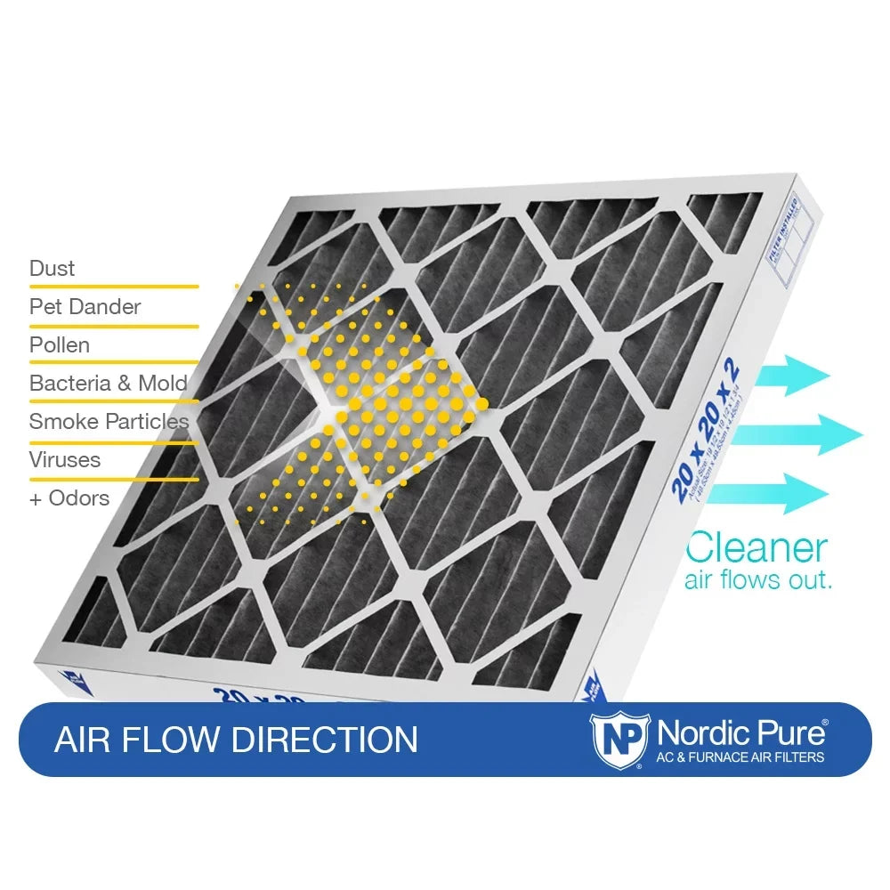 Nordic Pure 20x20x2 Pleated Air Filters MERV 12 Pleated Plus Carbon 12 Pack