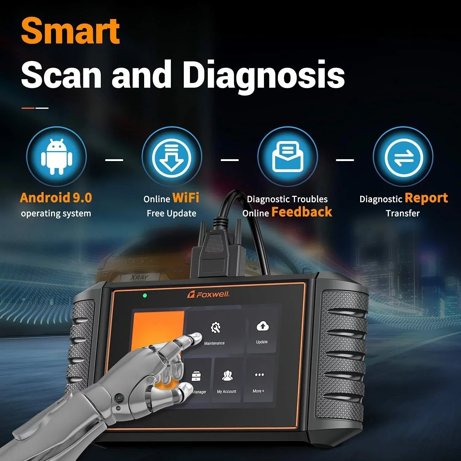Foxwell NT706 OBD2 Scanner Transmission SRS ABS Engine Code Reader Automotive Diagnostic Tool Full OBDII Functions Live Data Turn off MIL OBDII EOBD Car Scanner Auto VIN Andorid 9.0 5.5'' Touchscreen
