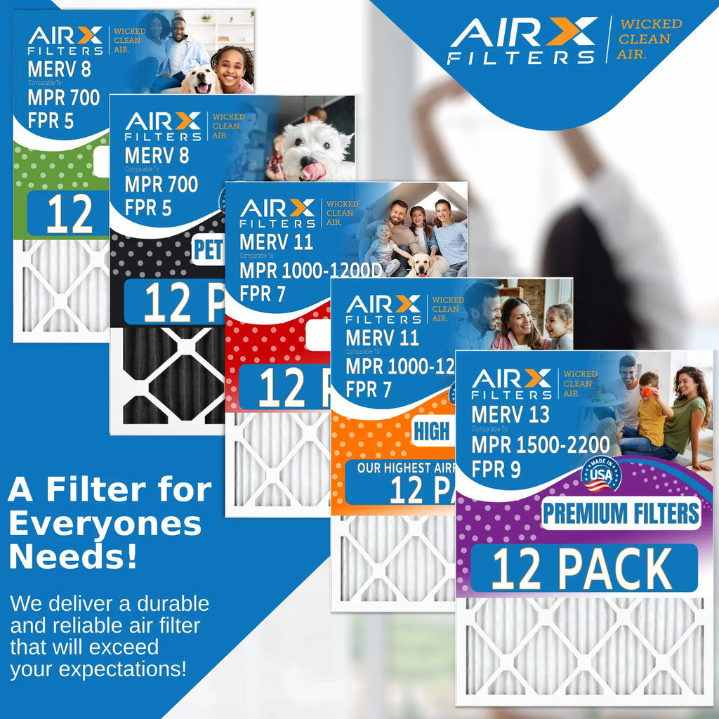 24x24x2 Air Filter MERV 13 Rating, 12 Pack of Furnace Filters Comparable to MPR 1500 - 2200 & FPR 9 - Made in USA by AIRX FILTERS WICKED CLEAN AIR.