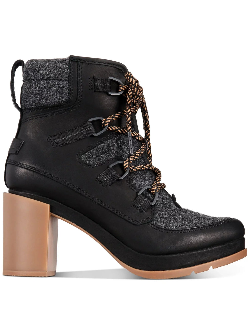 SOREL Womens Black Mixed Media D-Ring Hardware 1" Platform Slip Strong Padded Kurt Geiger Women Round Toe Block Heel Lace-Up Leather Booties 6
