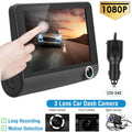 iMounTEK Dashboard Camera FHD 1080P 4in Touch Screen Car DVR Dash Camera 3 Lens Vehicle Driving Recorder Seamless Loop Recording with 19.68ft Rear Camera Wire, Black