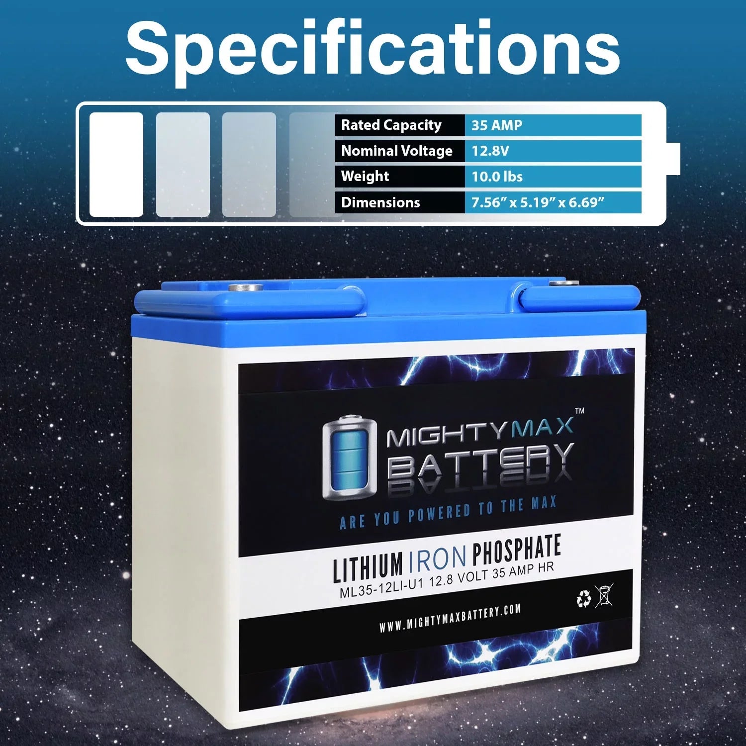 12V 35AH U1 Lithium Replacement Battery for Yamaha Rhino Utility Vehicle UTV