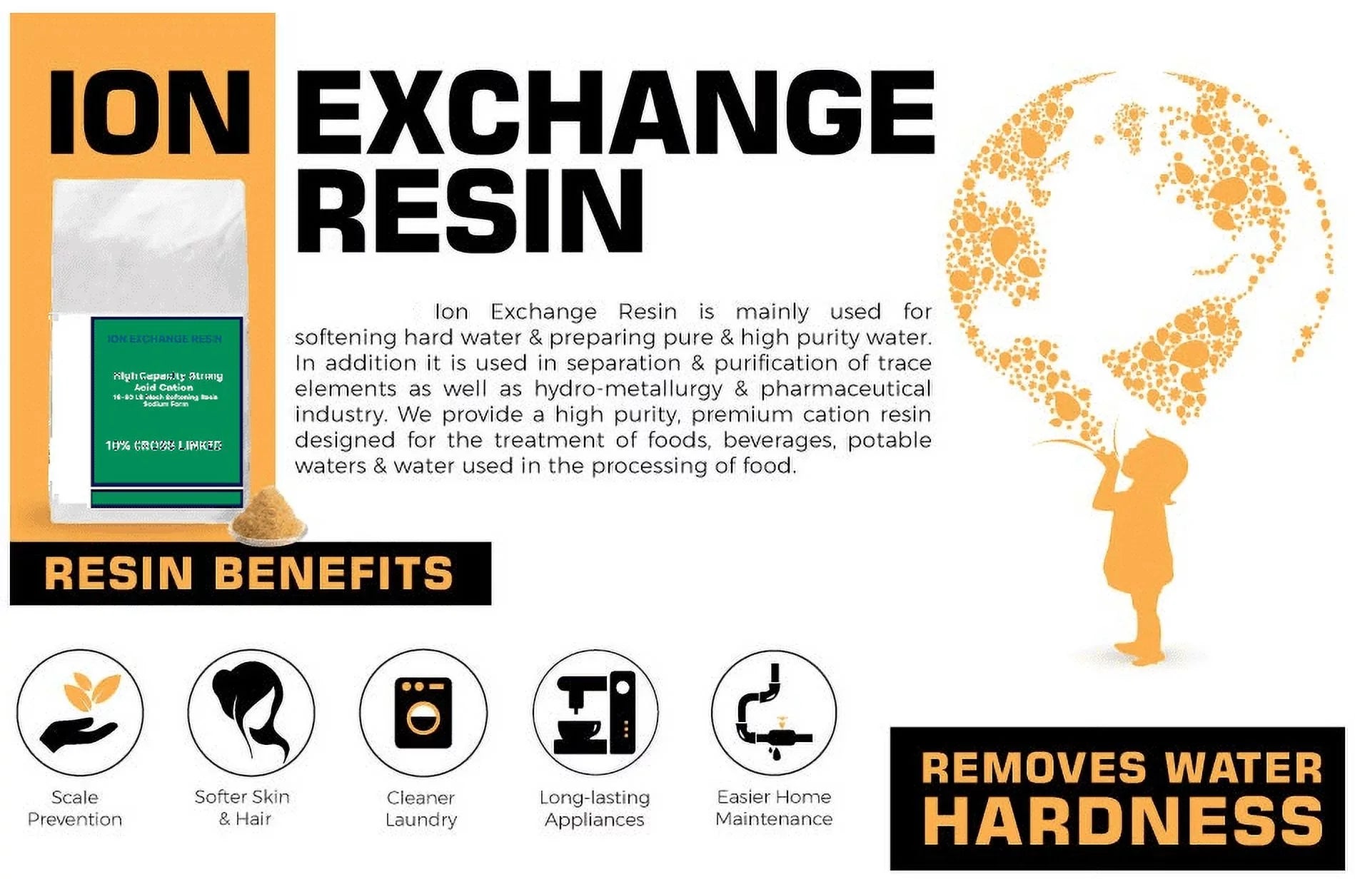 WATER SOFTENING RESIN ION EXCHANGE RESIN CATION 1.0 cubic fot