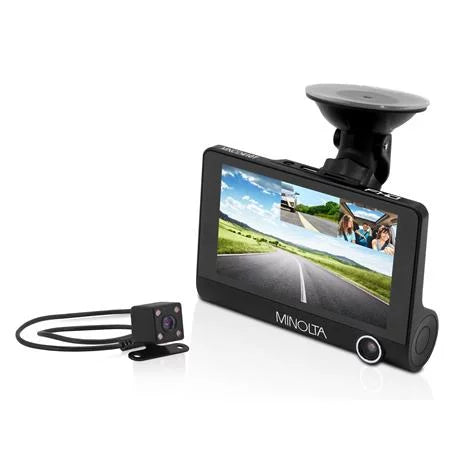 MNCD410T Full HD Front and Rear View 4" LCD Screen Dash Camera with 3-Channel Recording, Black