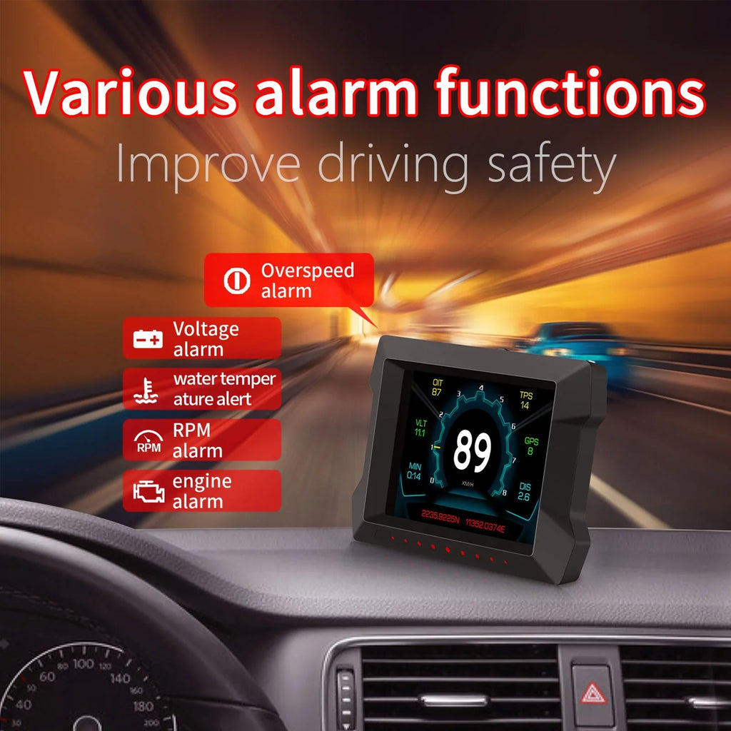 Multi-Functions Trip Computer P22 Universal Car HUD Car Gauge, OBDⅡ Diagnostic and Slope Meter Digital Speedometer Driving Computer Overspeed for All Vehicles