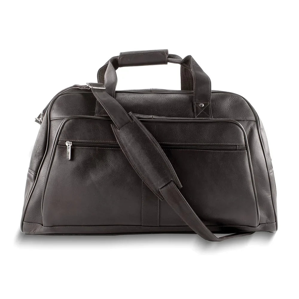 Dark Brown Leather Duffle Bag with Laptop Pocket and Adjustable Strap QGM23256