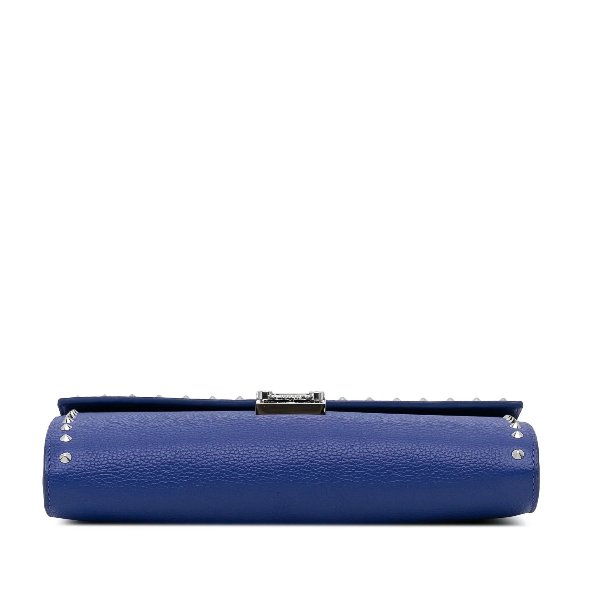 Pre-Owned Authenticated MCM Studded Patricia Wallet on Chain Calf Leather Blue Crossbody Bag Unisex (Good)