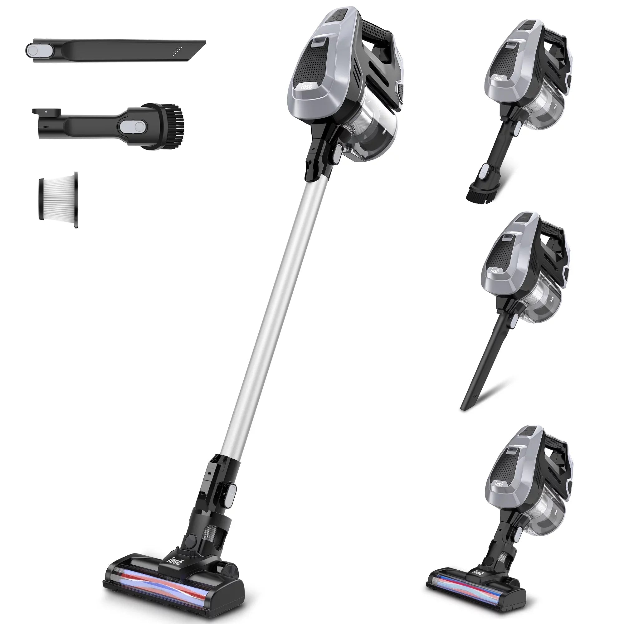 INSE Cordless Vacuum Cleaner, 15Kpa 180W Powerful Suction Stick Vacuum Cleaner, Up to 40min Runtime, 3 in 1 Handheld Vacuum Cleaner for Thin Carpet Hard Floor Pet Hair