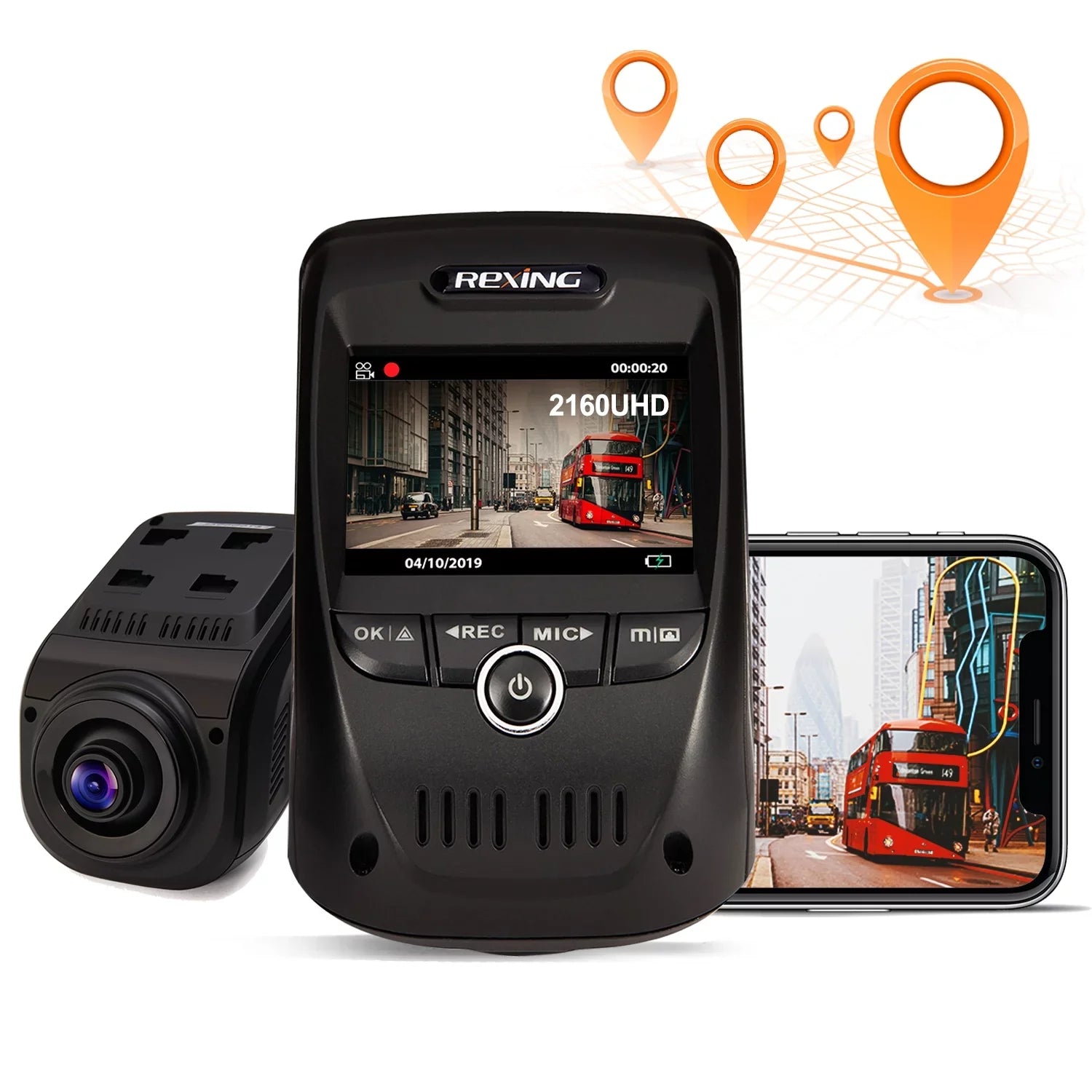Rexing V1 Max 4K 2160P Single Channel Dash Cam with Wi-Fi & GPS