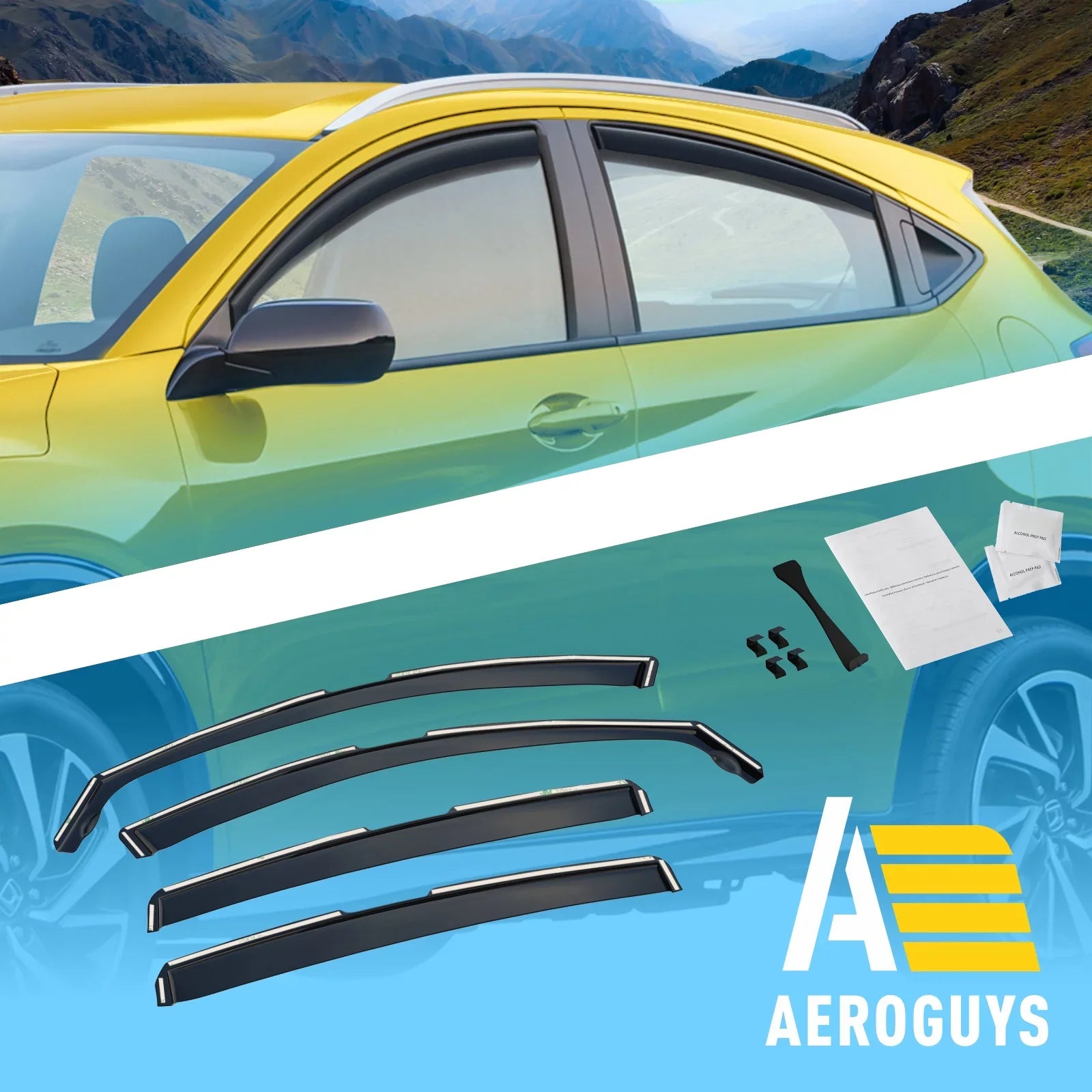 AEROGUYS In-Channel Window Deflectors Extra Strong Window Visors Rain Guards Fit for Honda HR-V 2016-2022, Sun Visors, Wind Vent Visors, Car Accessories - 4 pcs. AG0157