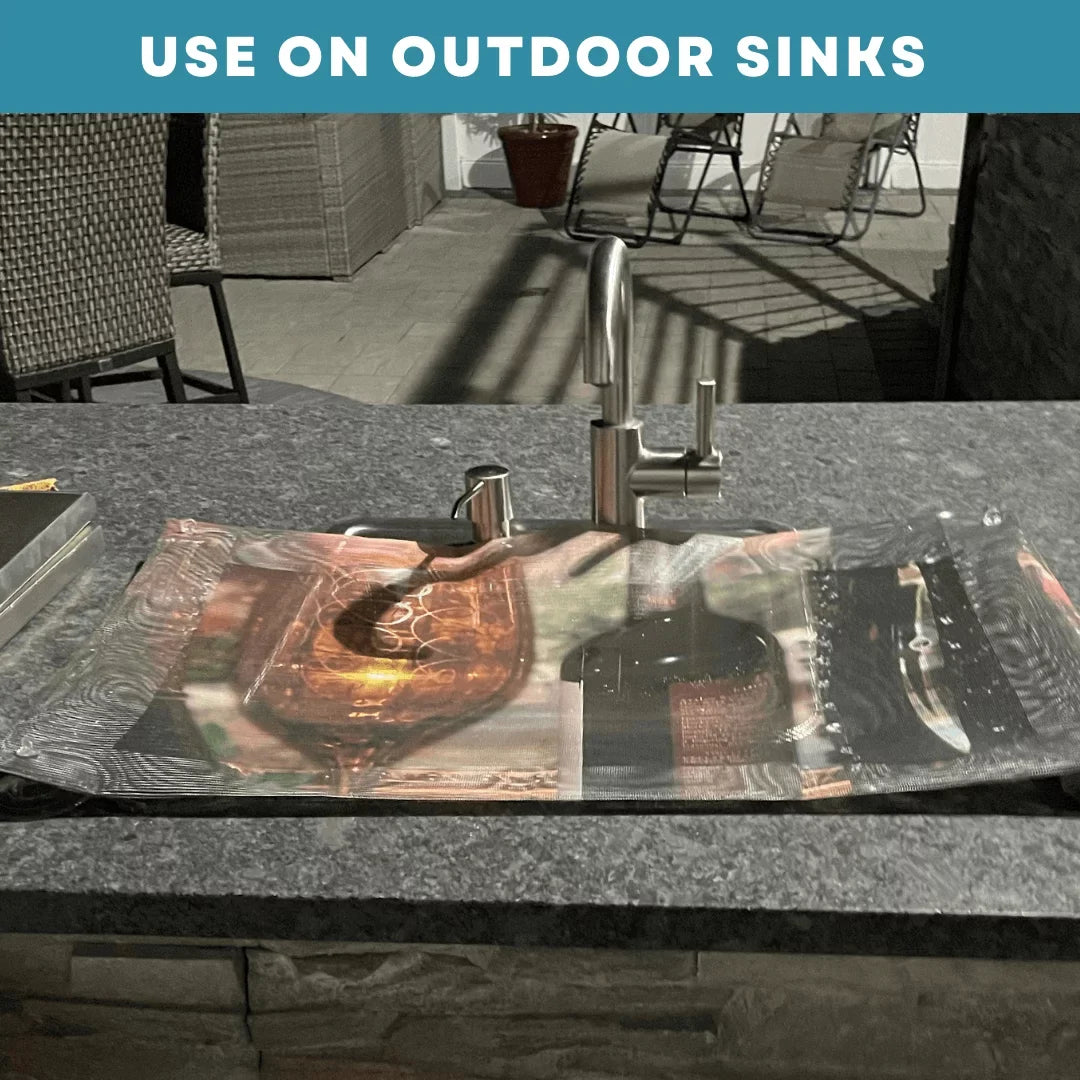 Sink Out of Sight- Home Decor Kitchen Sink Shield Hot/Cold Liquids and Debris Pass Through Wrap adjustable, 2 sizes. Design: Single Sunshine Stream 30" x 20" SK1-SS