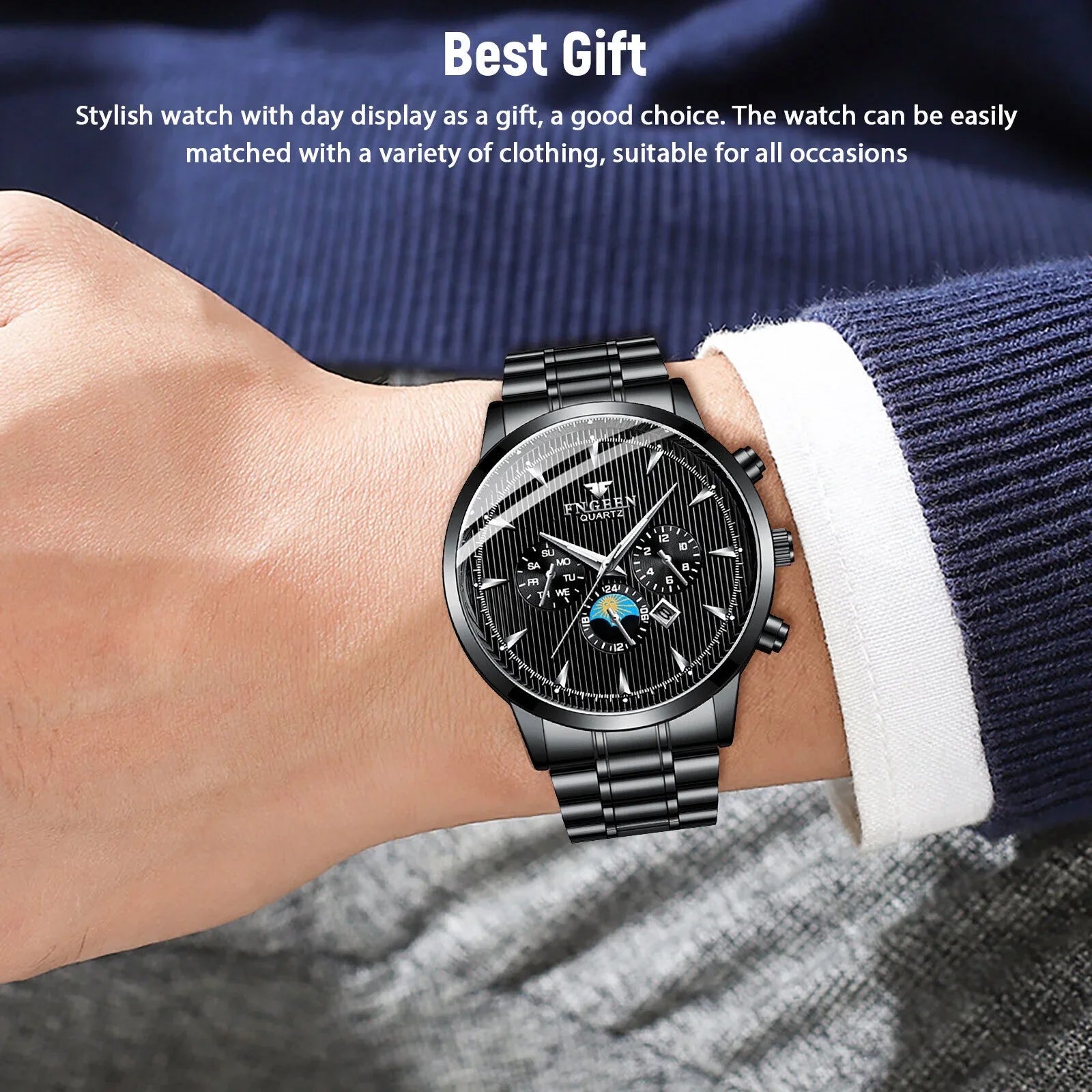 Waterproof Men's Watch Relojes De Hombre Stainless Steel Quartz Classic Luminous