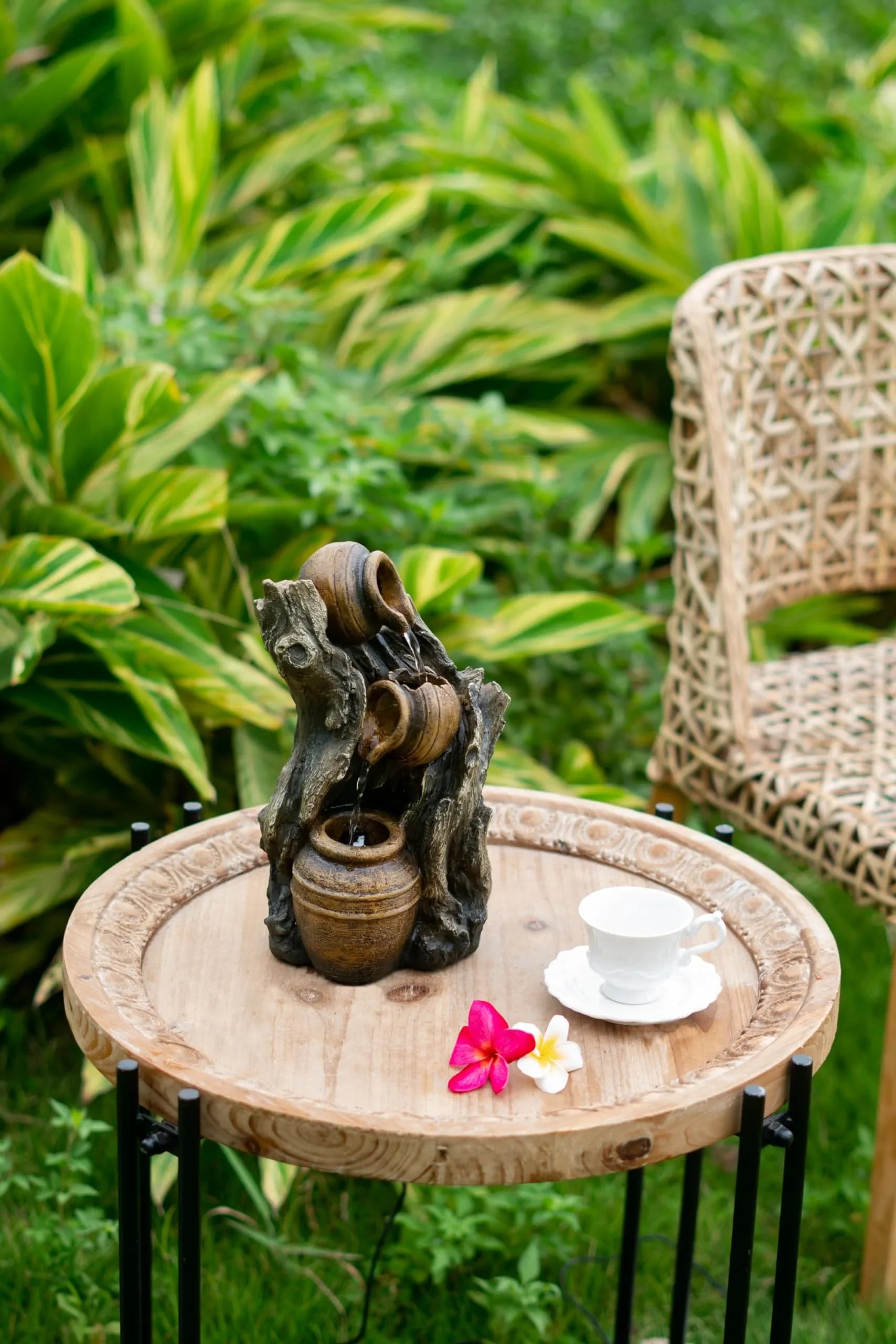A&B Home 11" Polyresin Water Fountain with Cascading Pot Design, Climate Impervious Water Feature, Indoor Outdoor Table Fountain