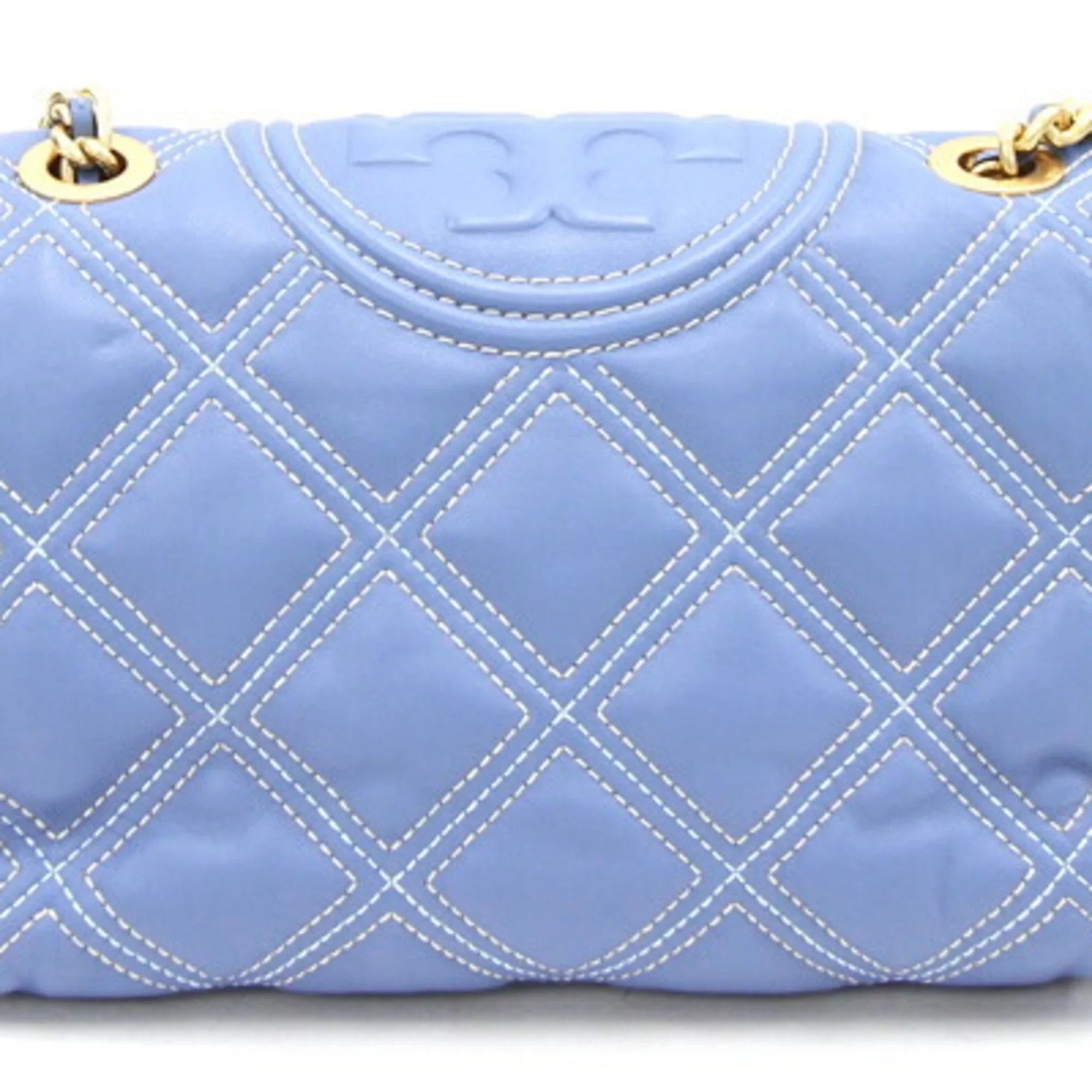 Pre-Owned Tory Burch shoulder bag Fleming soft contrast stitch convertible 64424 light blue leather chain ladies FLEMING SOFT CONTRAST STITCH CONVERTIBLE TORY BURCH (Like New)