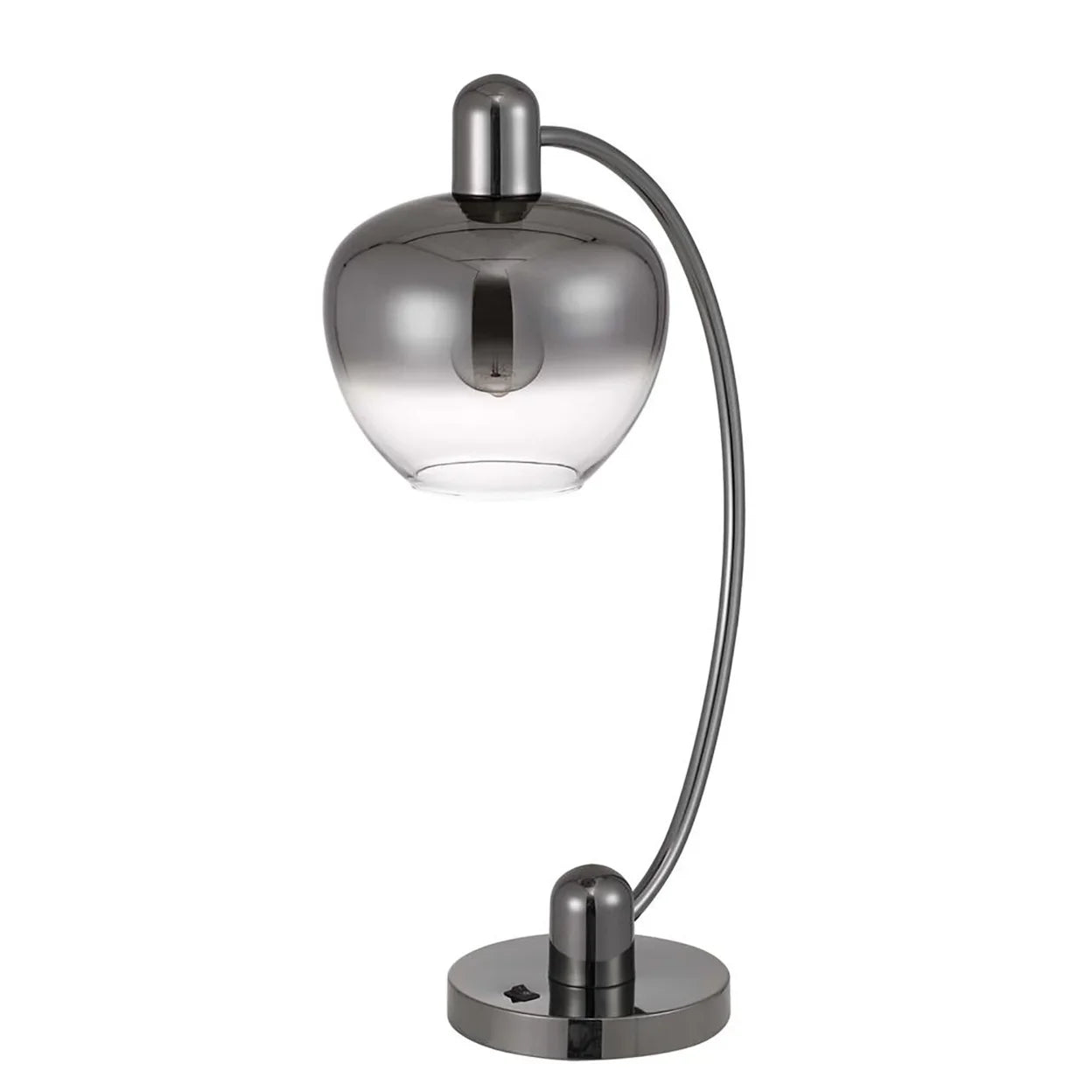 40W Brookline Metal Arc Table Lamp With Electoral Plated Smoked Glass Shade And On Off Rocker Switch
